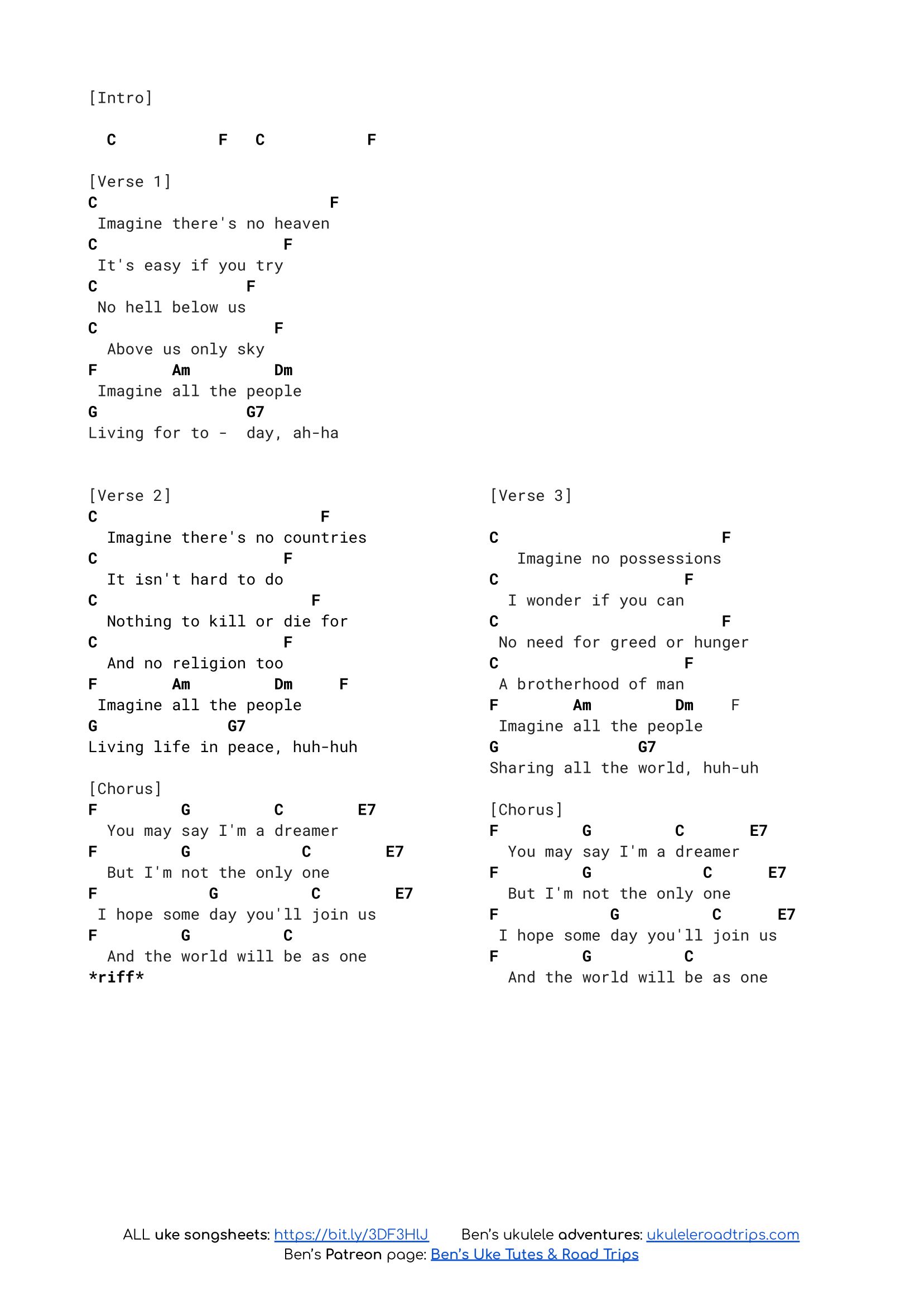 Imagine by John Lennon with chords, strum & tutorial — Ukulele Road Trips