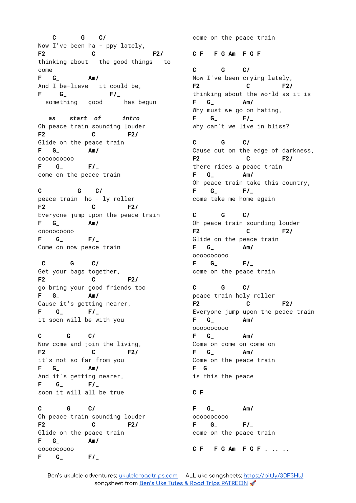 Peace Train by Cat Stevens with rhythm, chords, strum & tutorial