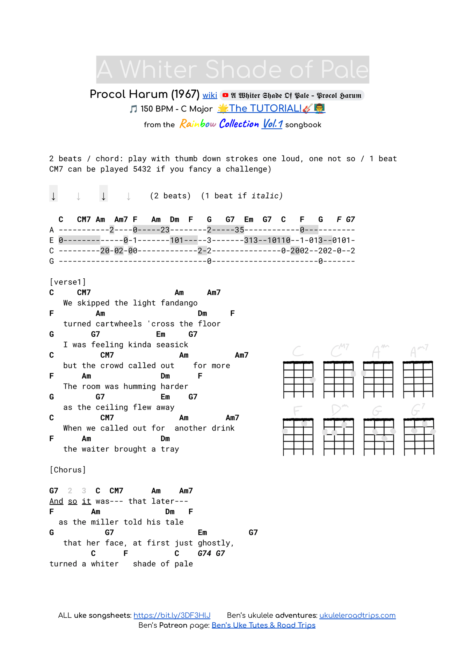 Whiter Shade of Pale by Procol Harum with chords, strum & tutorial