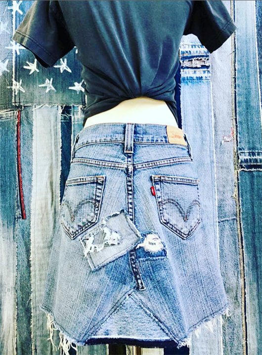 Levis jeans upcycled into denim skirt
