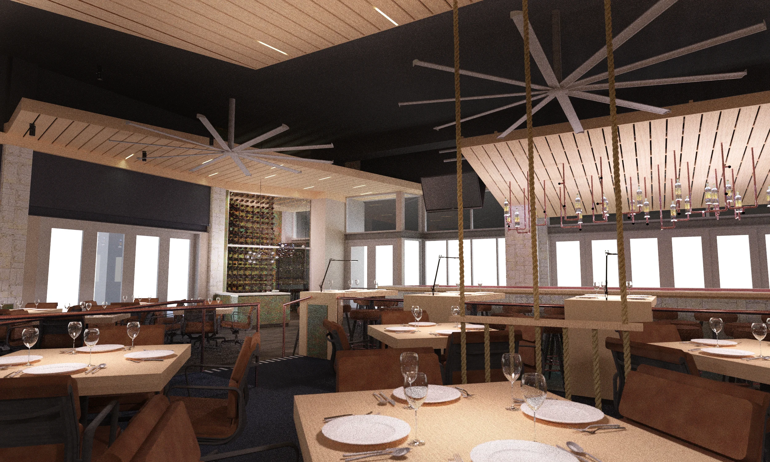 View towards wine room and main entrance from the main dining area