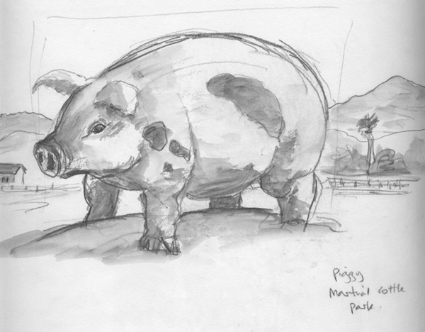 This piggy was a little sit on sculpture in the children' park. Playing with the scale of the landscape made him into a giant pig!