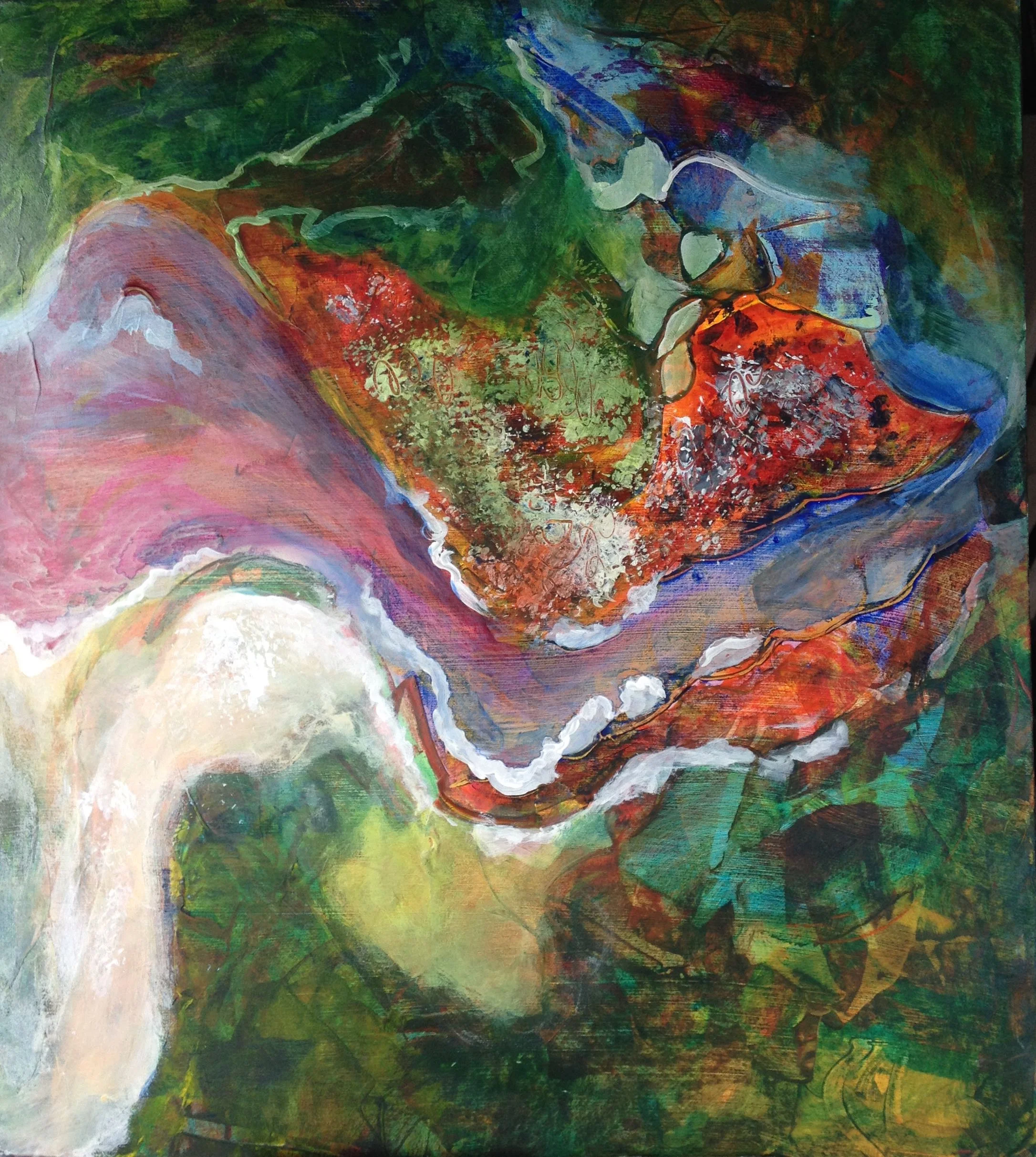 Here I added more gesso glazes and some texture and scribbles