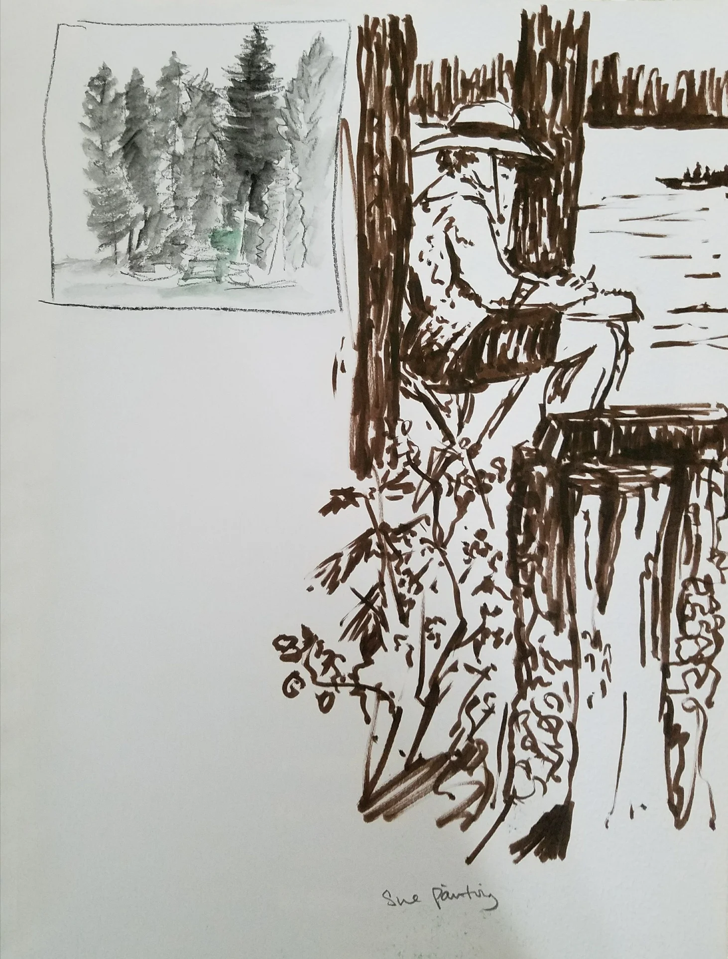 This is Sue painting at the lakeside