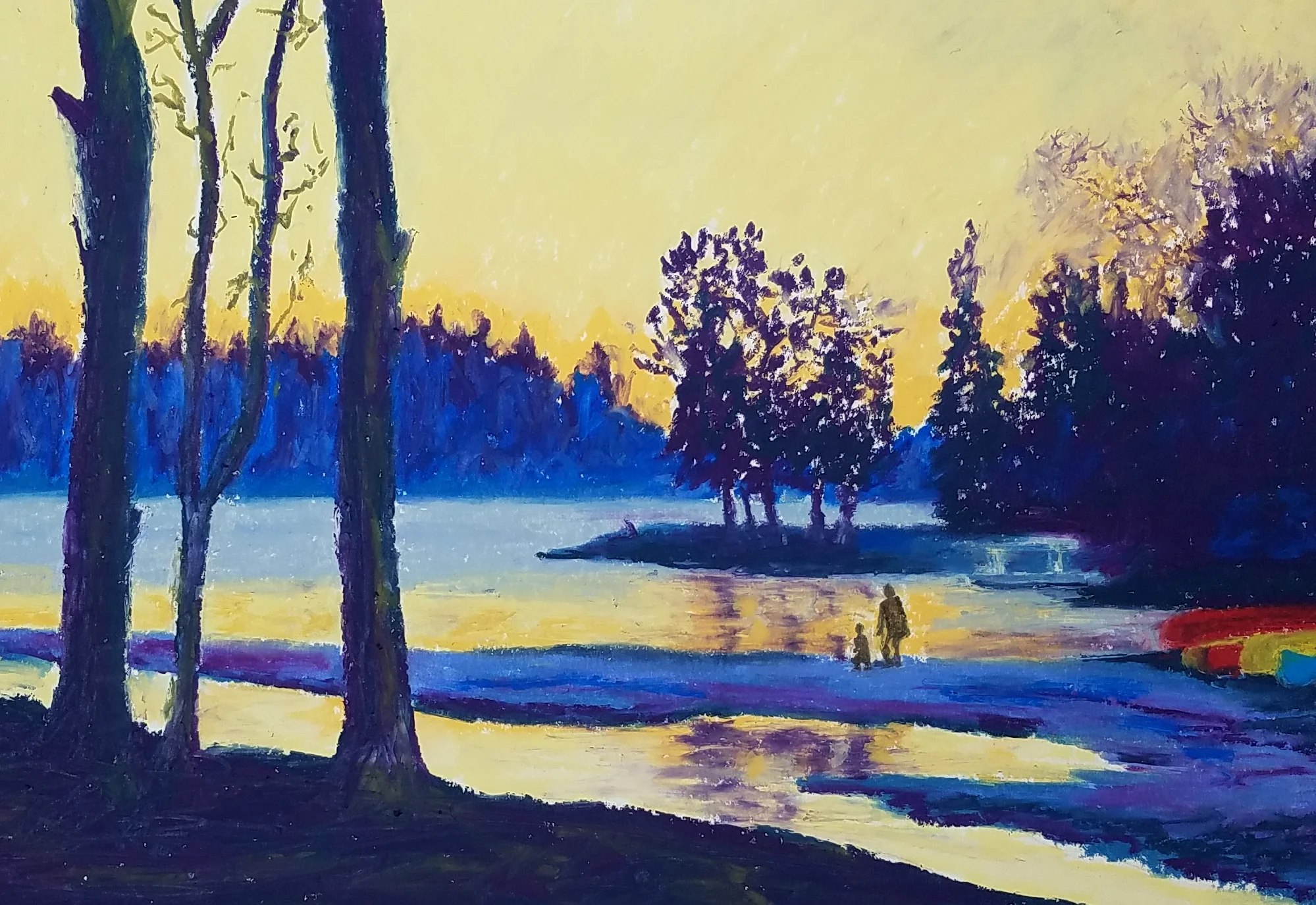Evening Light at Park #3 (oil pastel 7 x 10 inches)