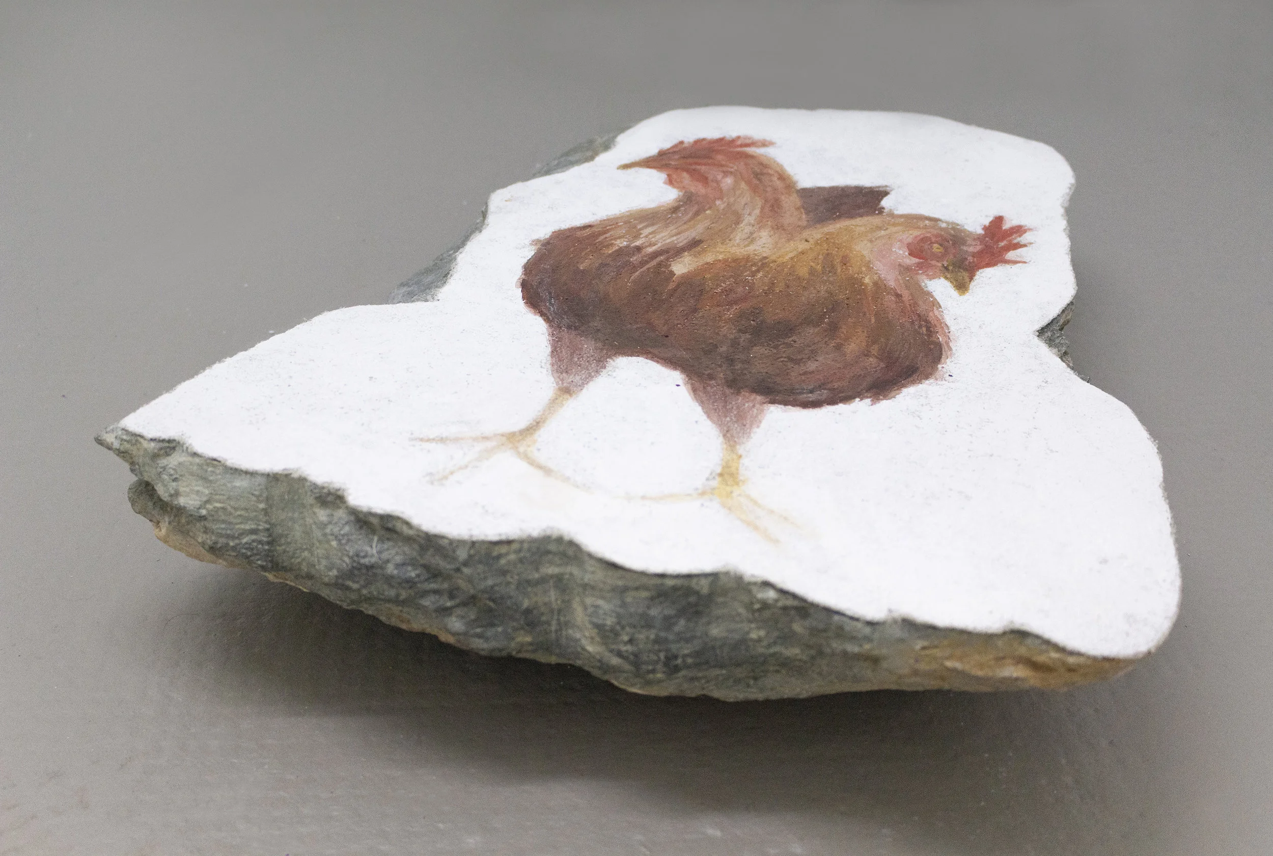 Hens, Fresco’s strappo on stone