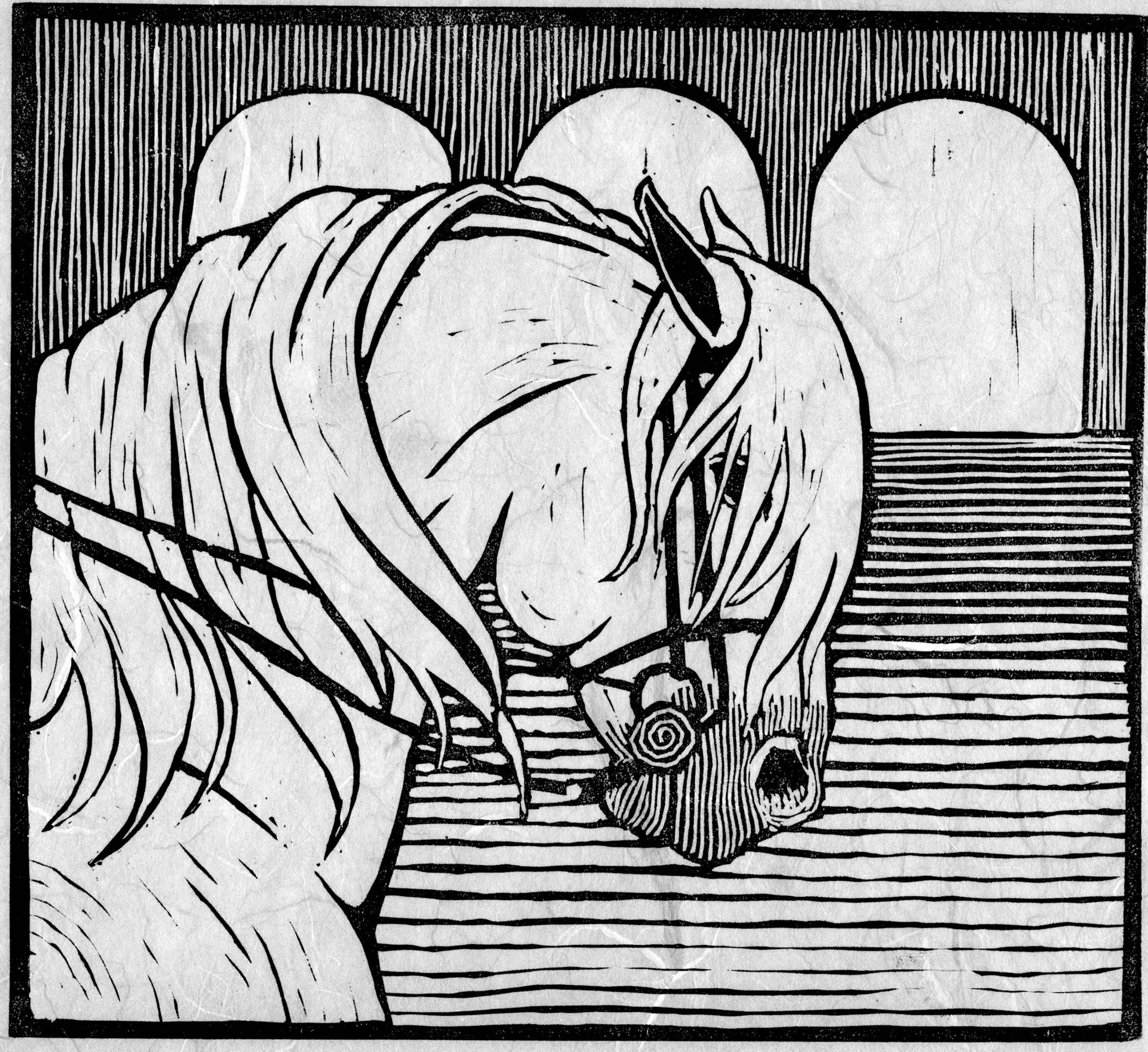 "Caribeño," Hefferlin, linoleum print on Unryu paper, edition of 30. Also comes in red on what Unryu paper. 7.75 x 8.75 inches. $85 each.
