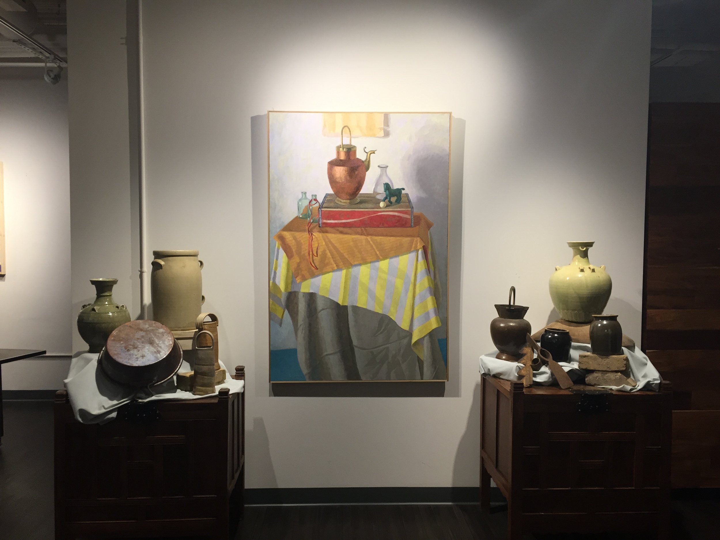 "A Ribbon Runs Through It" by M. Hefferlin, Oil/Linen at The Patten Group, Chattanooga Installation of vases: Avery Patten