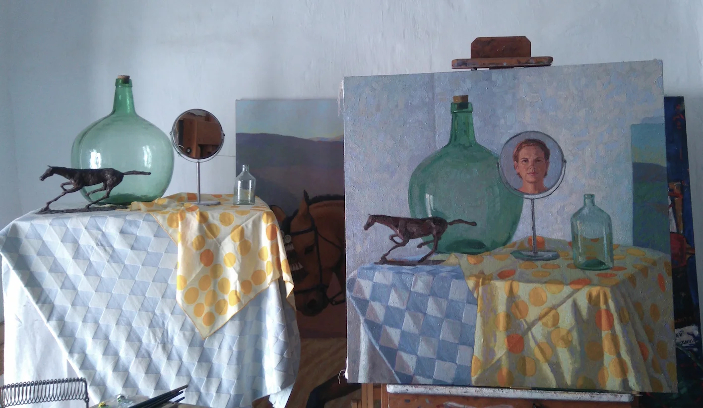 This represents about half-way in the progress of this painting.