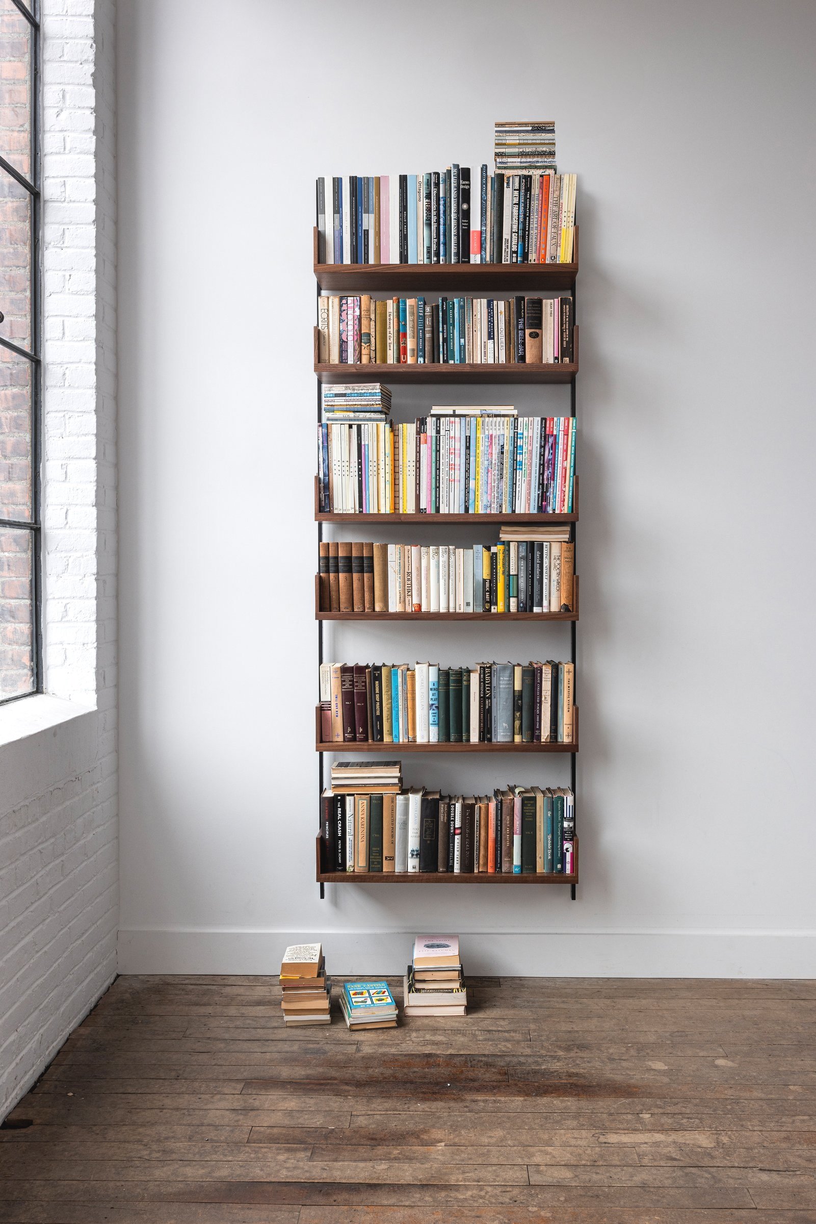 AS4 modular shelving, walnut & blackened steel