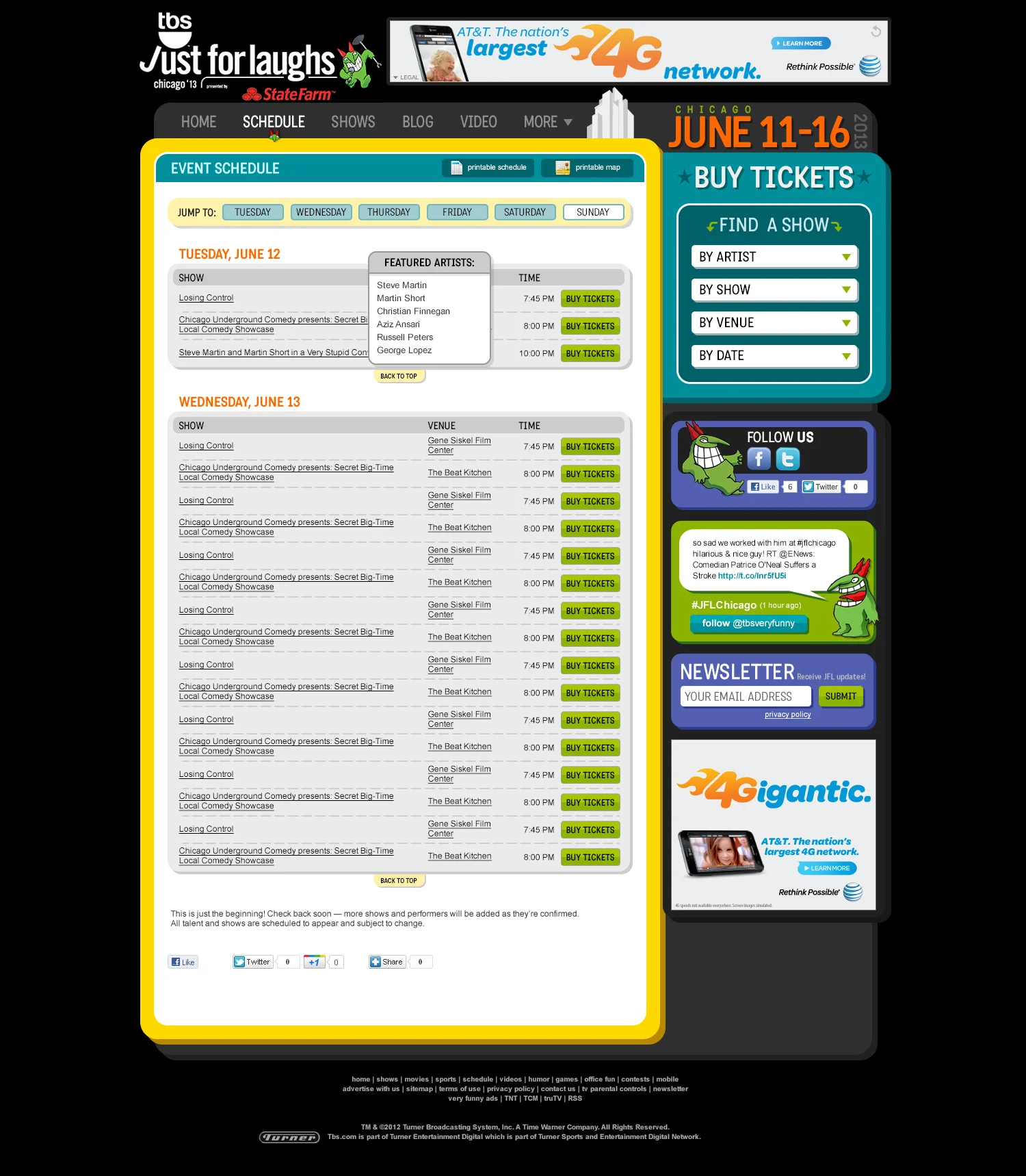 2013 TBS Just for Laughs Chicago Schedule page