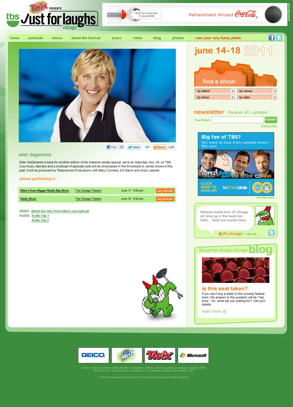 2011 TBS Just for Laughs Chicago Shows page