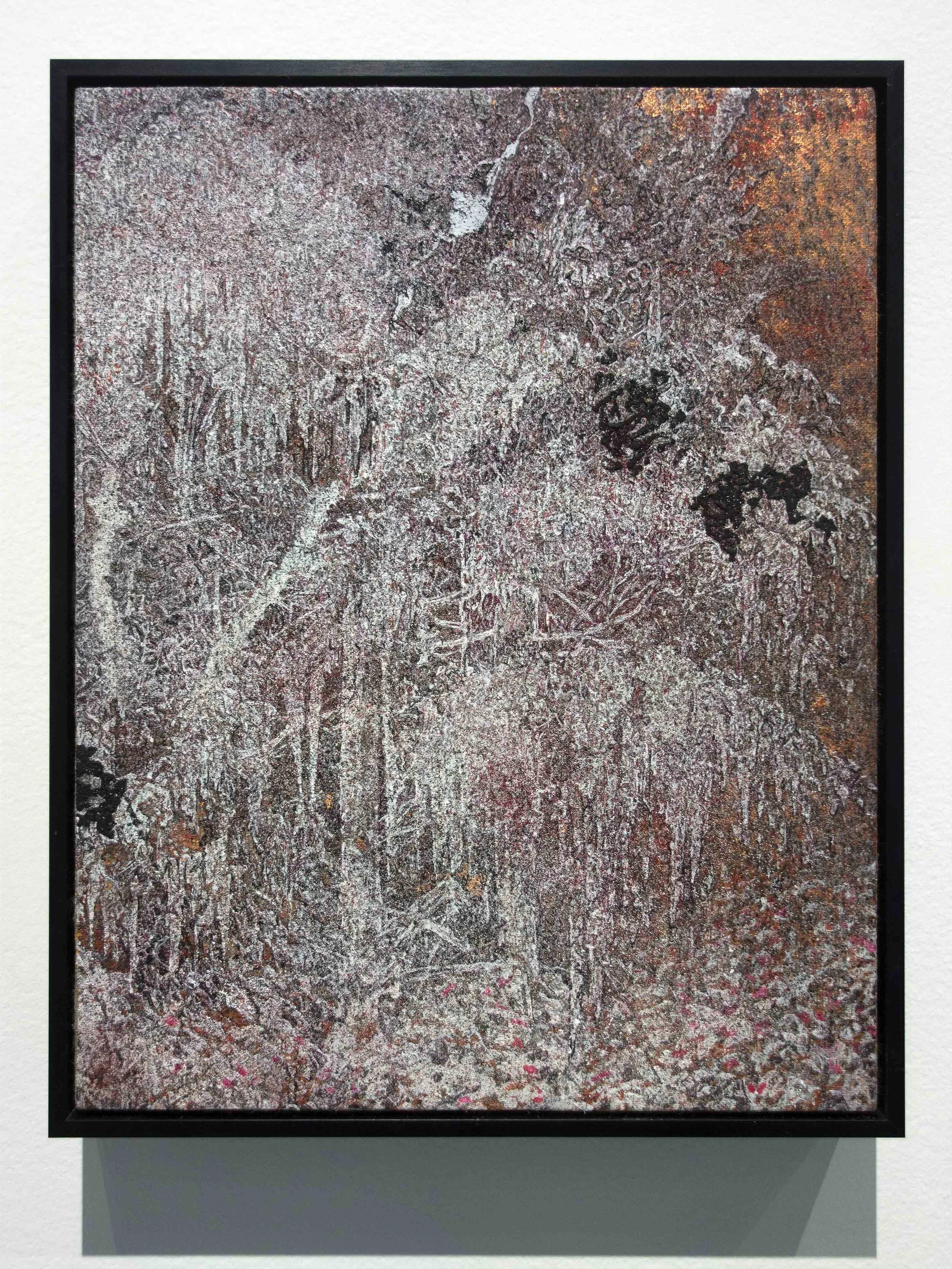   Blooming.  Acrylic and pigment on linen. 38 x 30 cm. 2019 