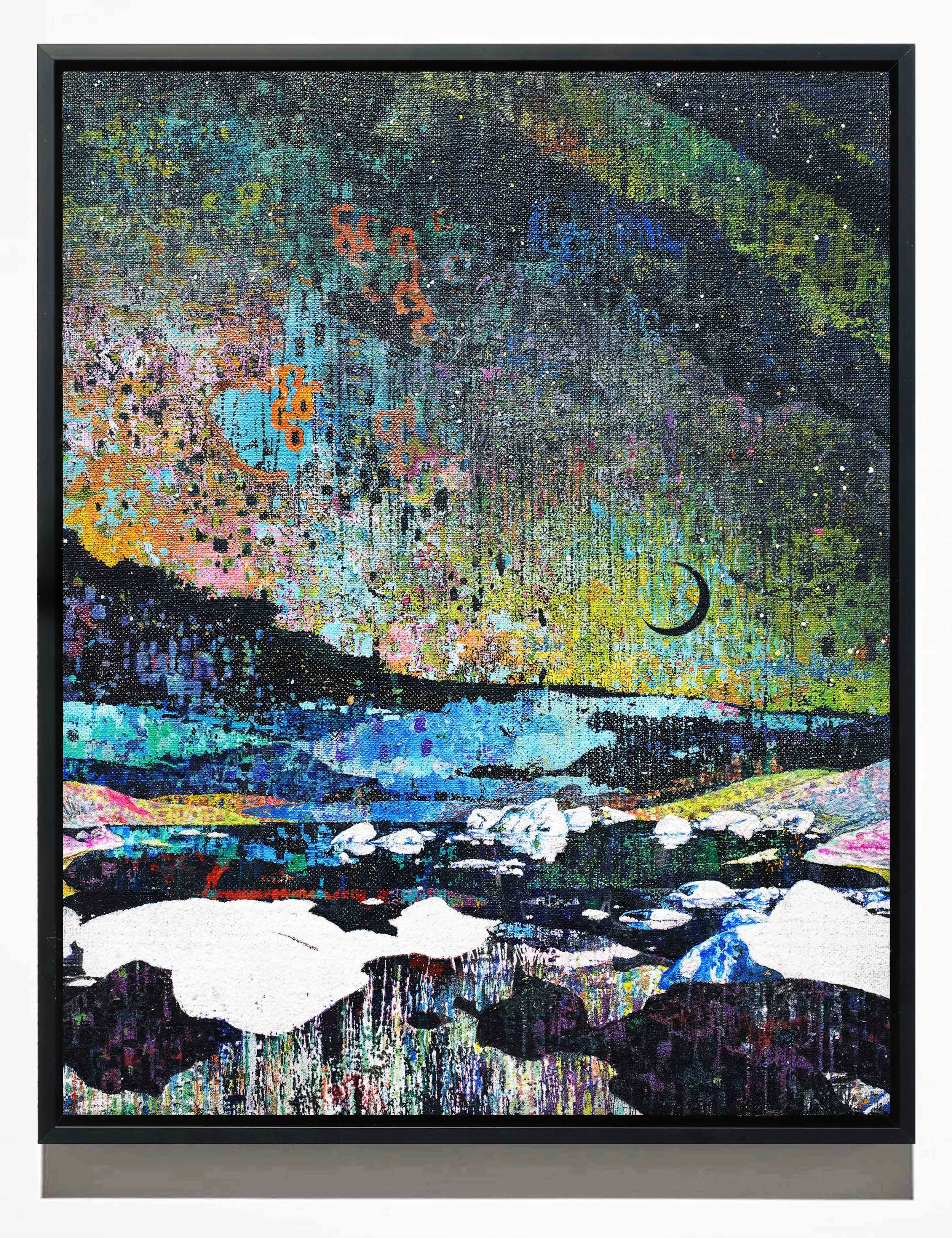   Luna oscura . Mixed media linen. 38 x 30 cm. 2021 