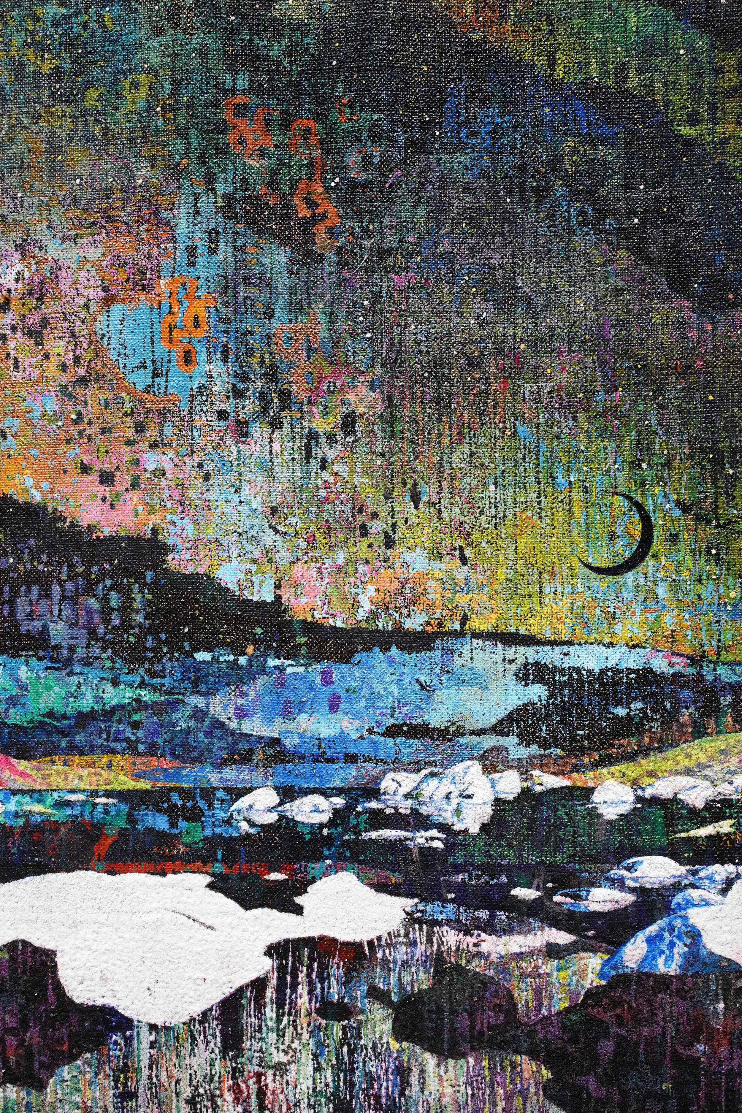   Luna oscura (detail) . Mixed media linen. 38 x 30 cm. 2021 
