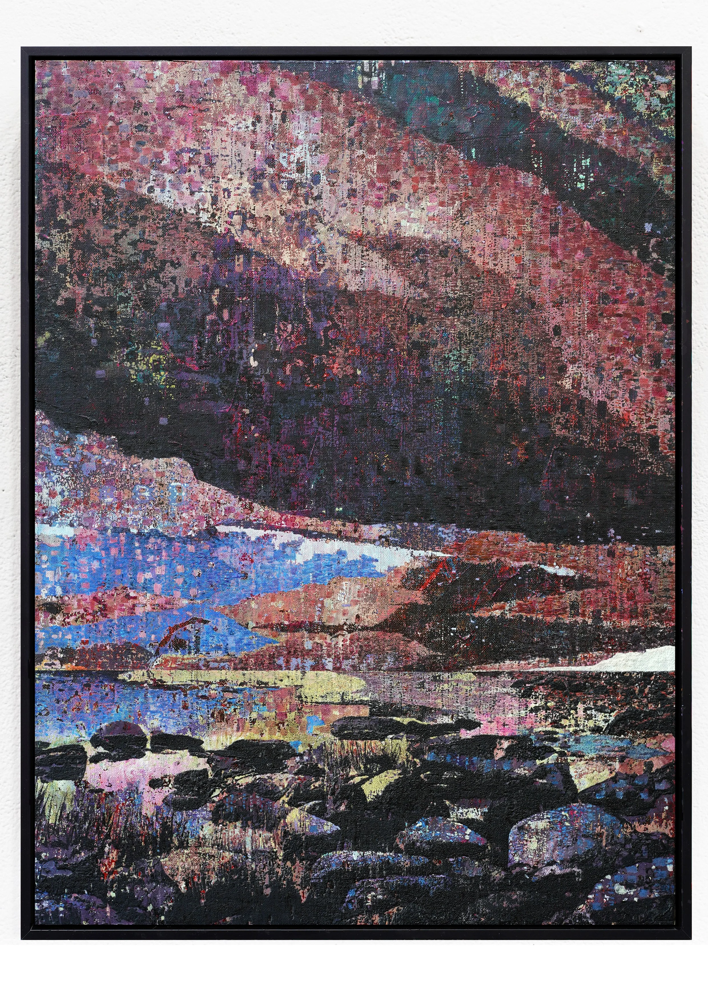   Red beach . Mixed media linen. 55 x 40 cm. 2021 