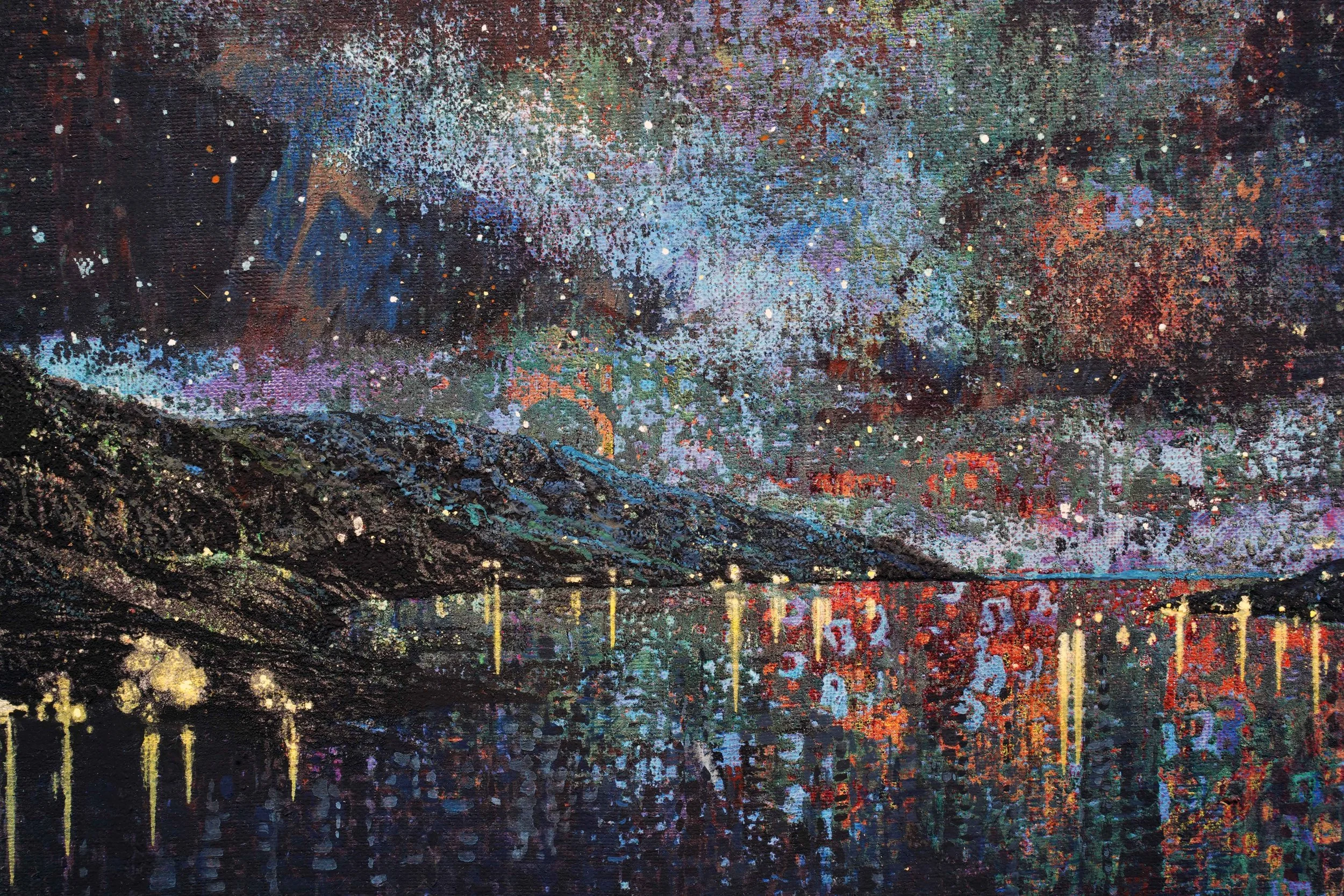   Lights (Detail).  Acrylic and pigment on linen. 38 x 30 cm. 2021 