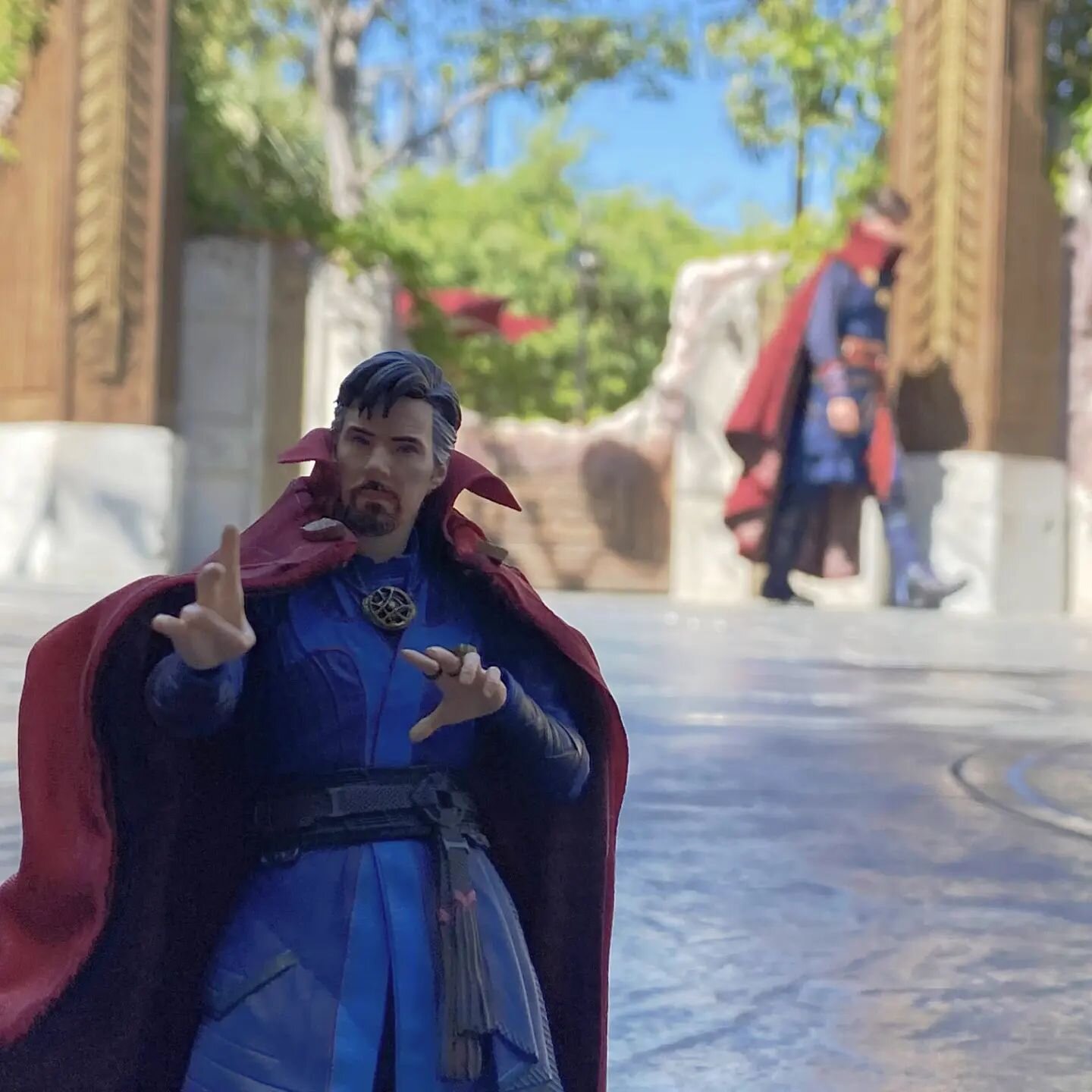 Dr Strange in avengers campus of madness. 
.
While I was taking this shot, Dr Strange came up and gave me some composition tips (swipe to second pic). I showed him the shot and he shook my hand! I was giddy, like being a kid again. I was also very sw