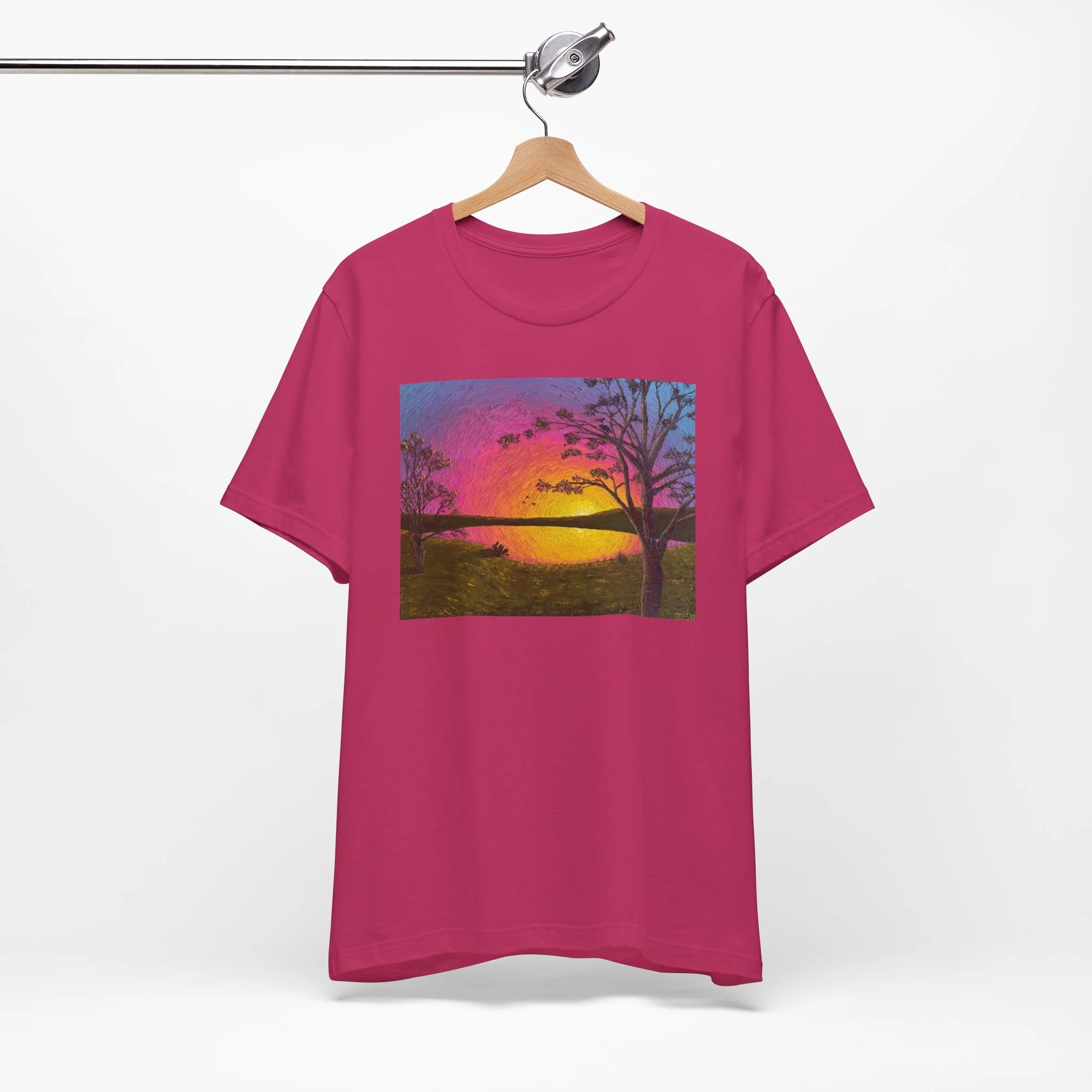 "Sunset at the Tank" — Original Painting by Jeremy Ellis on a 100% Cotton T-Shirt