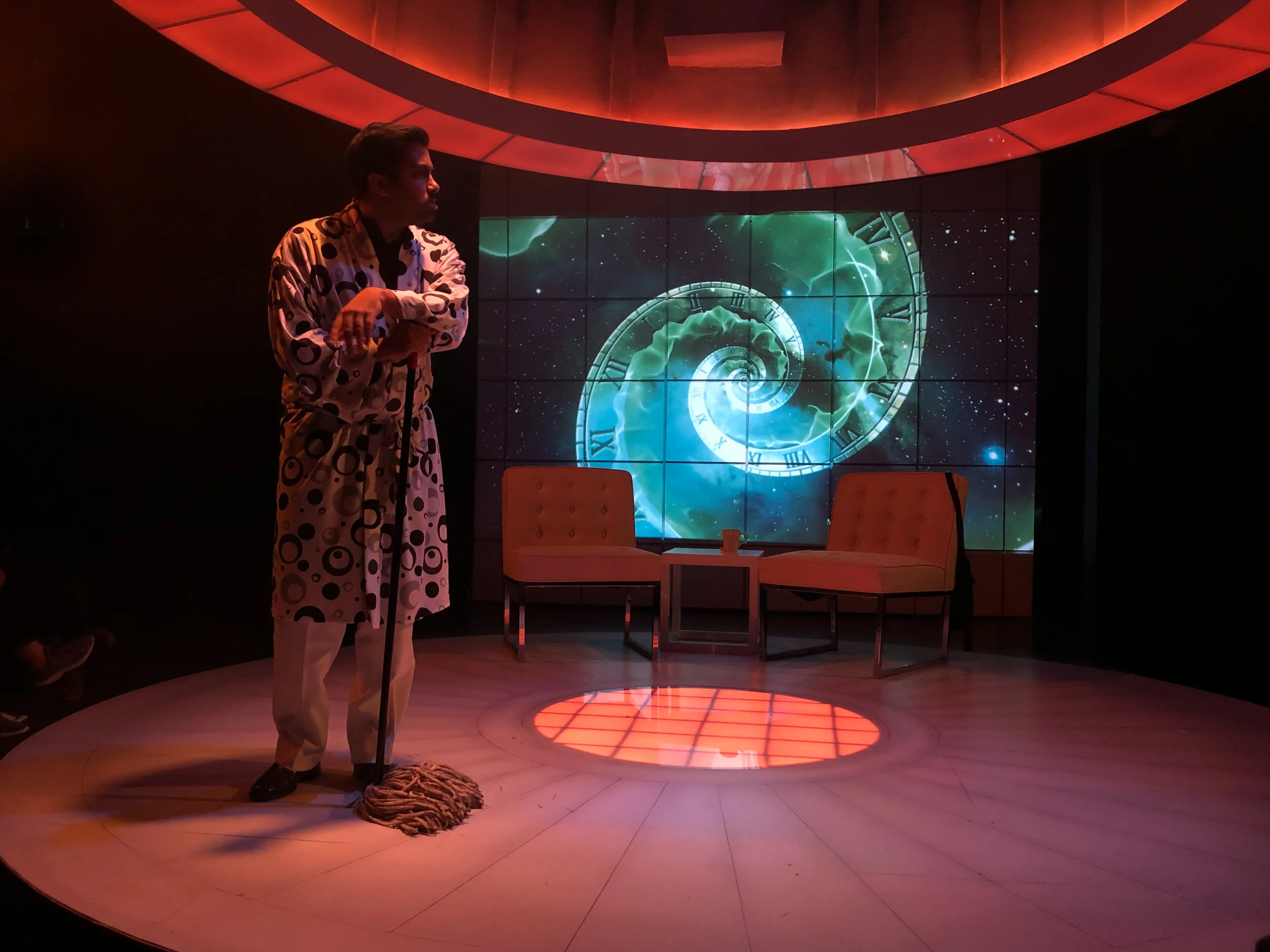 Mosquitoes by Lucy Kirkwood at the Steep Theatre October 2019. Projections Design/ Programming by Stephan Mazurek.