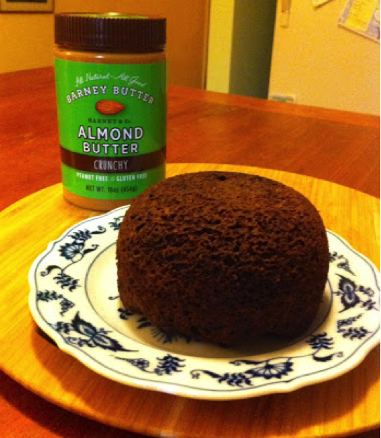 The finished product (about the size of a small grapefruit) with my favorite topping, almond butter from Barney Butter.