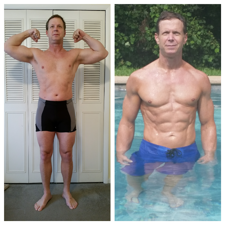 Top left me in January at 201 pounds, right in June at 164 pounds