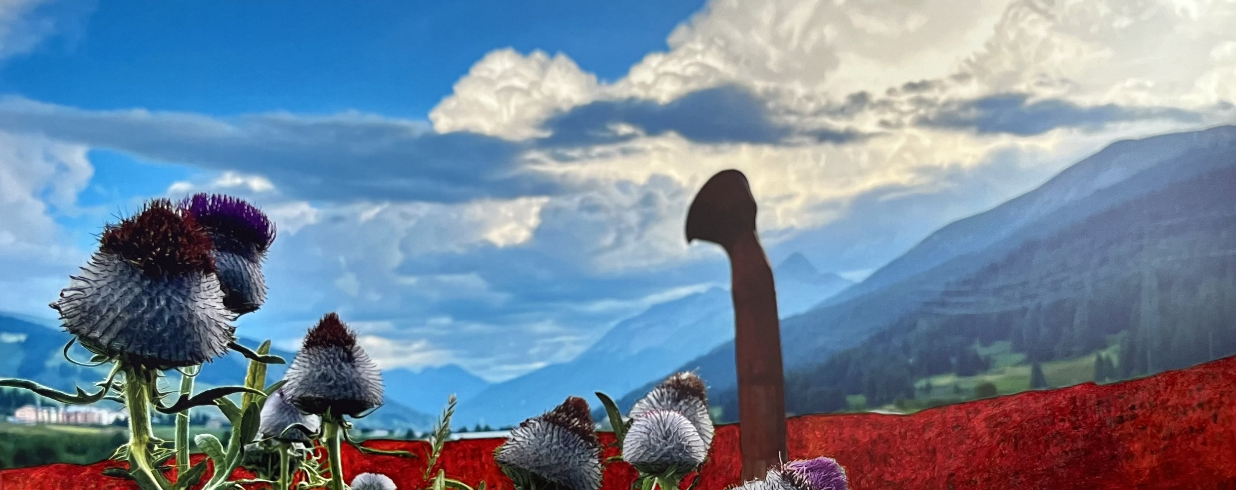 Disteln in Zuoz . 100x40cm . 2024