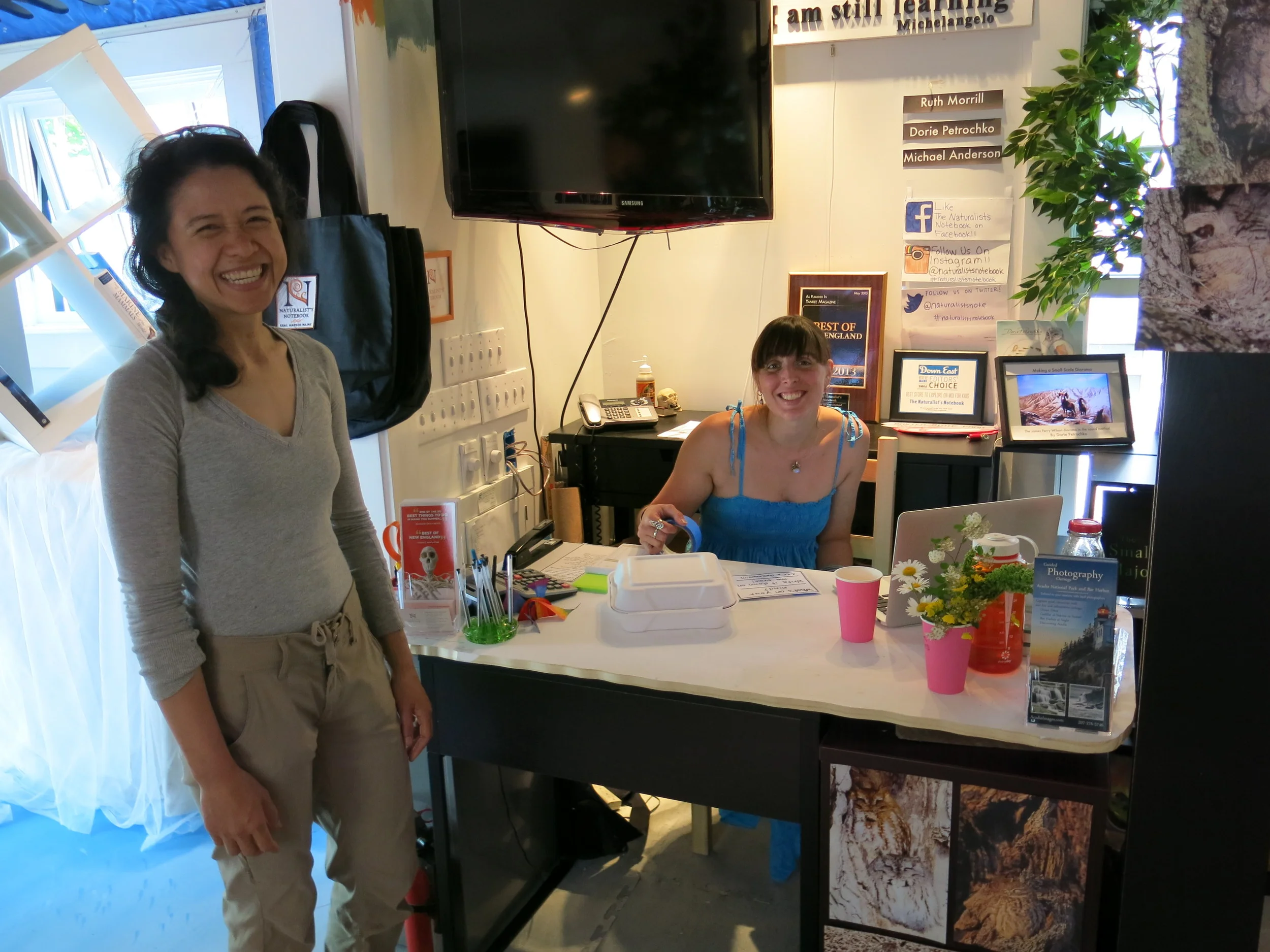 Shannara (right, with fellow Notebooke Gem Lawrence) ran our color-themed 13.8-billion-year art workshops at the Northeast Harbor Notebook Annex last summer.