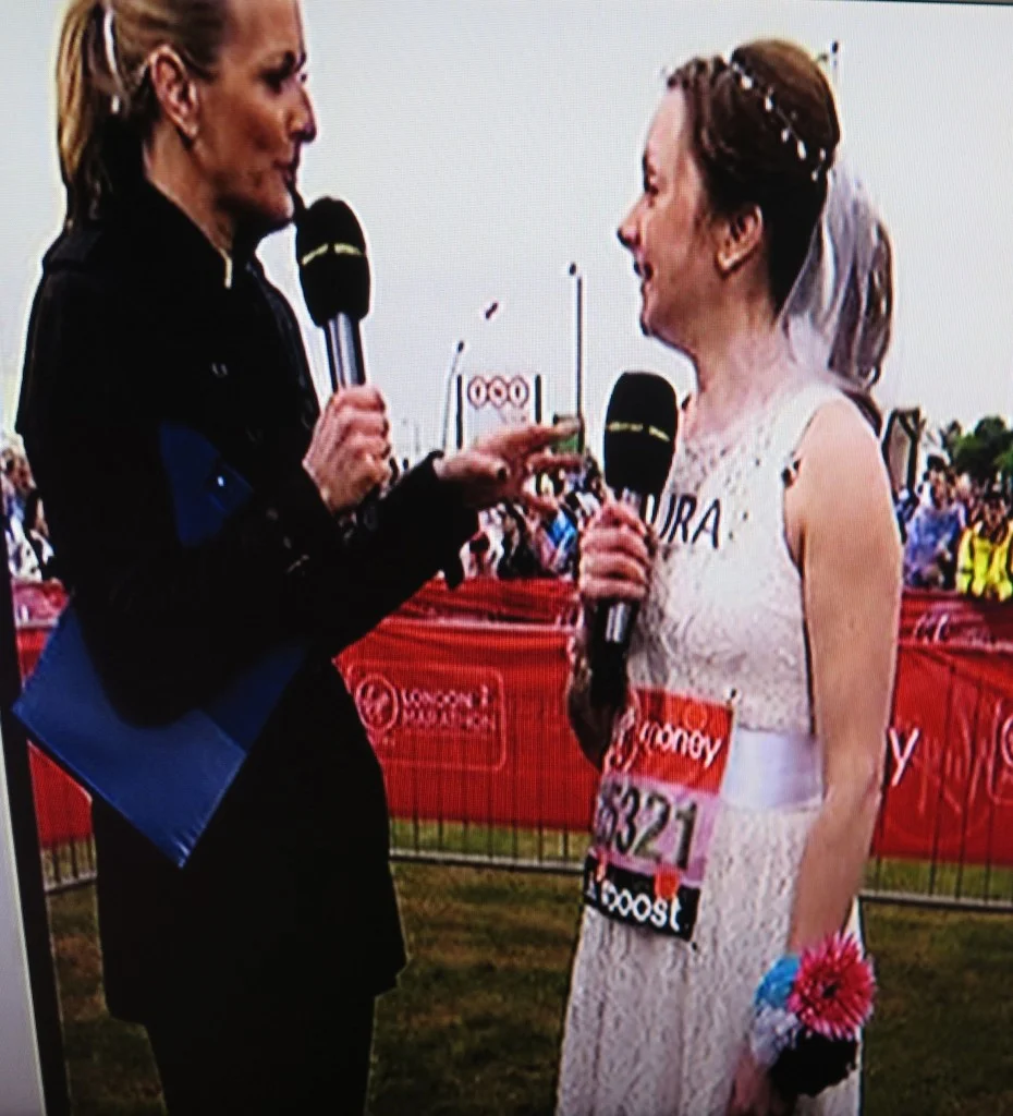 Here’s the bride, before getting hitched at the midpoint of her race (to a guy running in a faux tuxedo).