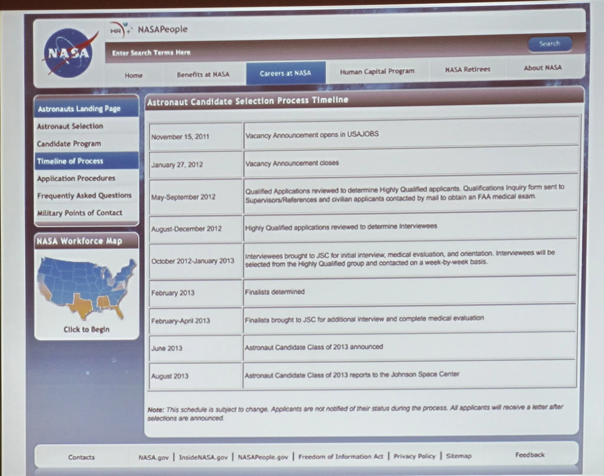 NASA's initial astronaut job application form.
