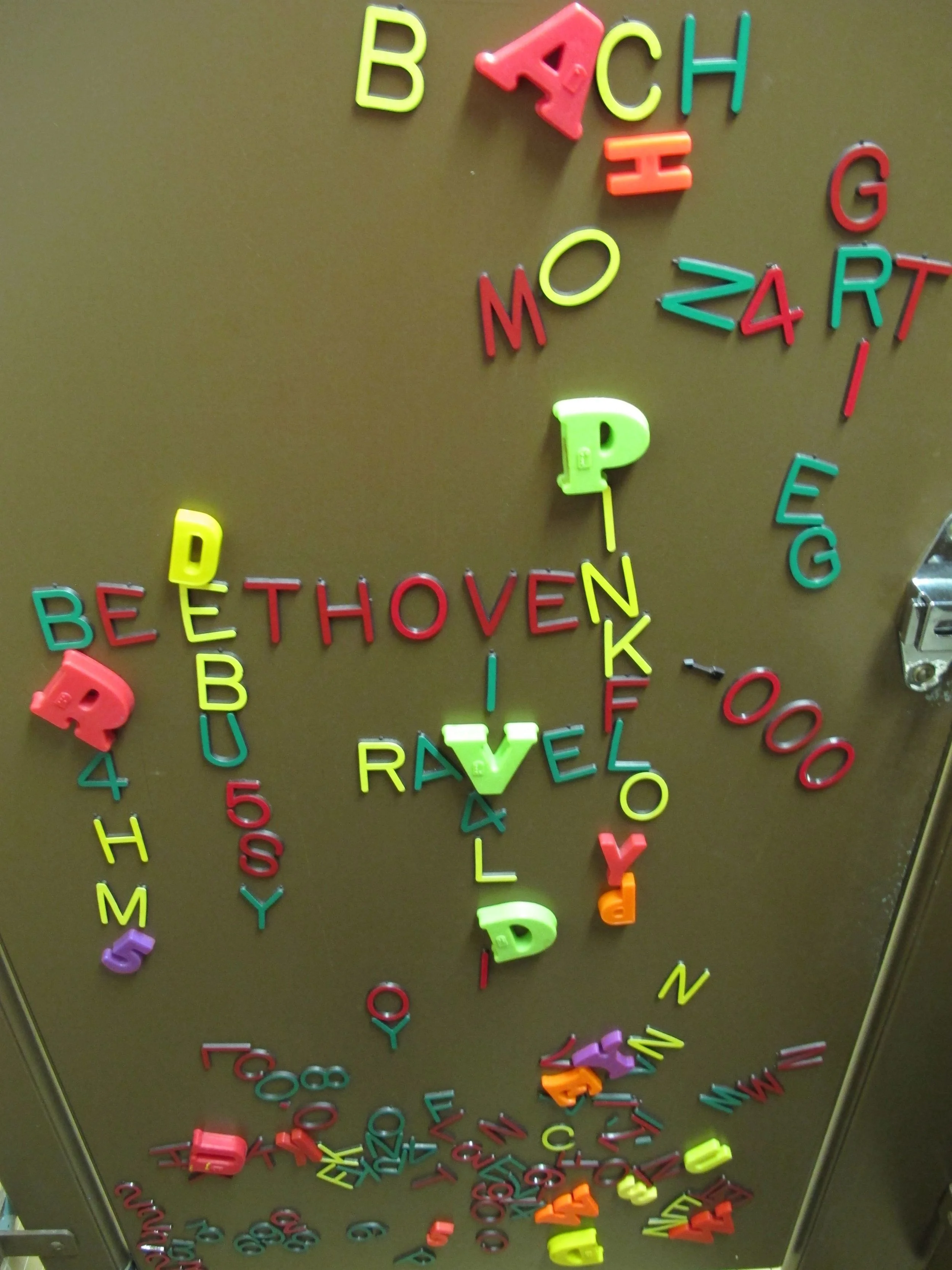 Pamelia found these colorful, musical letters inside a bathroom at the Harvard-Smithsonian Center for Astronomy.