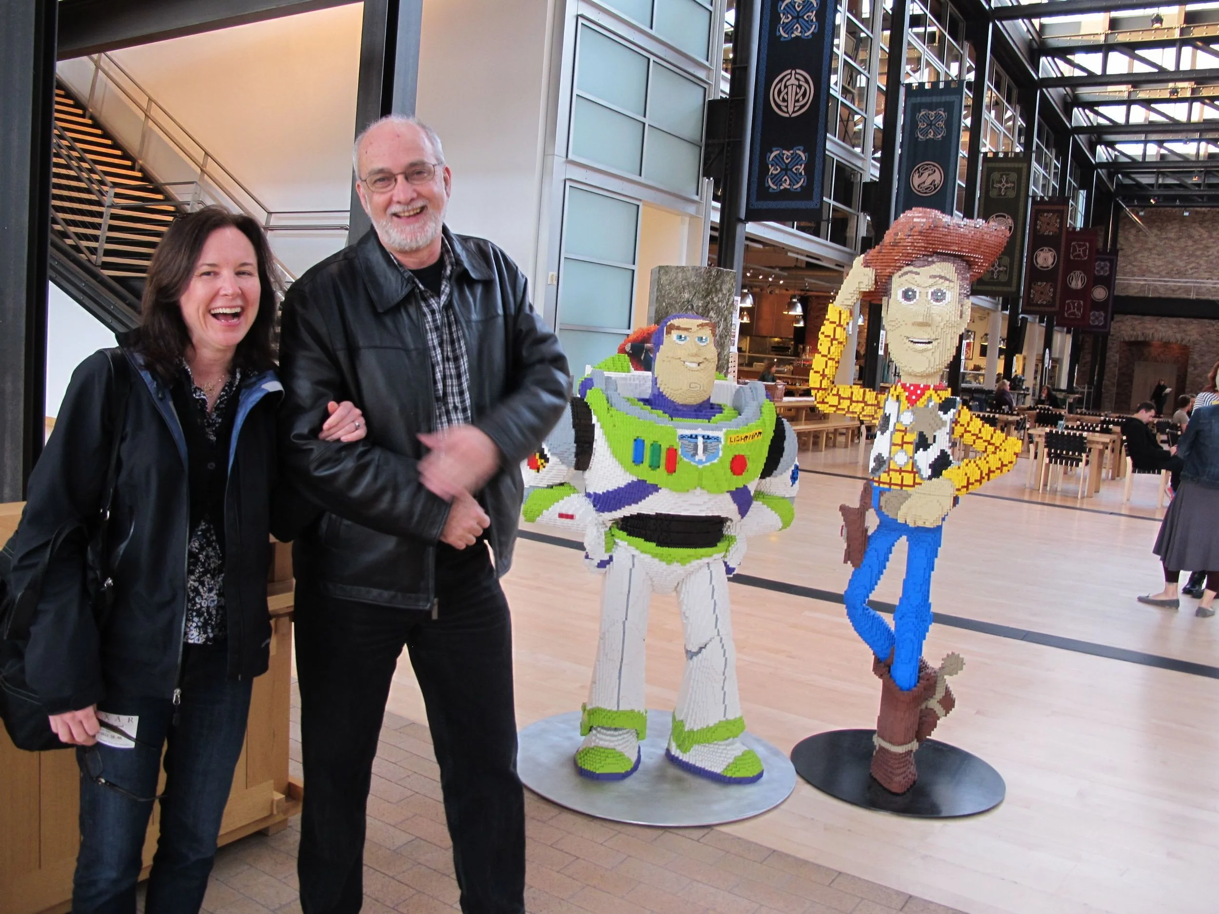Pamelia with Dan McCoy, one of the wizards of Pixar. Dan (who once worked for NASA) was most recently the supervising technical director of the Oscar-nominated short La Luna, which was shown in theaters before Brave. He showed us a range of sketches, storyboards, sculptures, script pages and—I'm running out of S-words here—screen clips that illustrated the entire creative process behind Brave. Those banners hanging in the background have images linked to Brave.