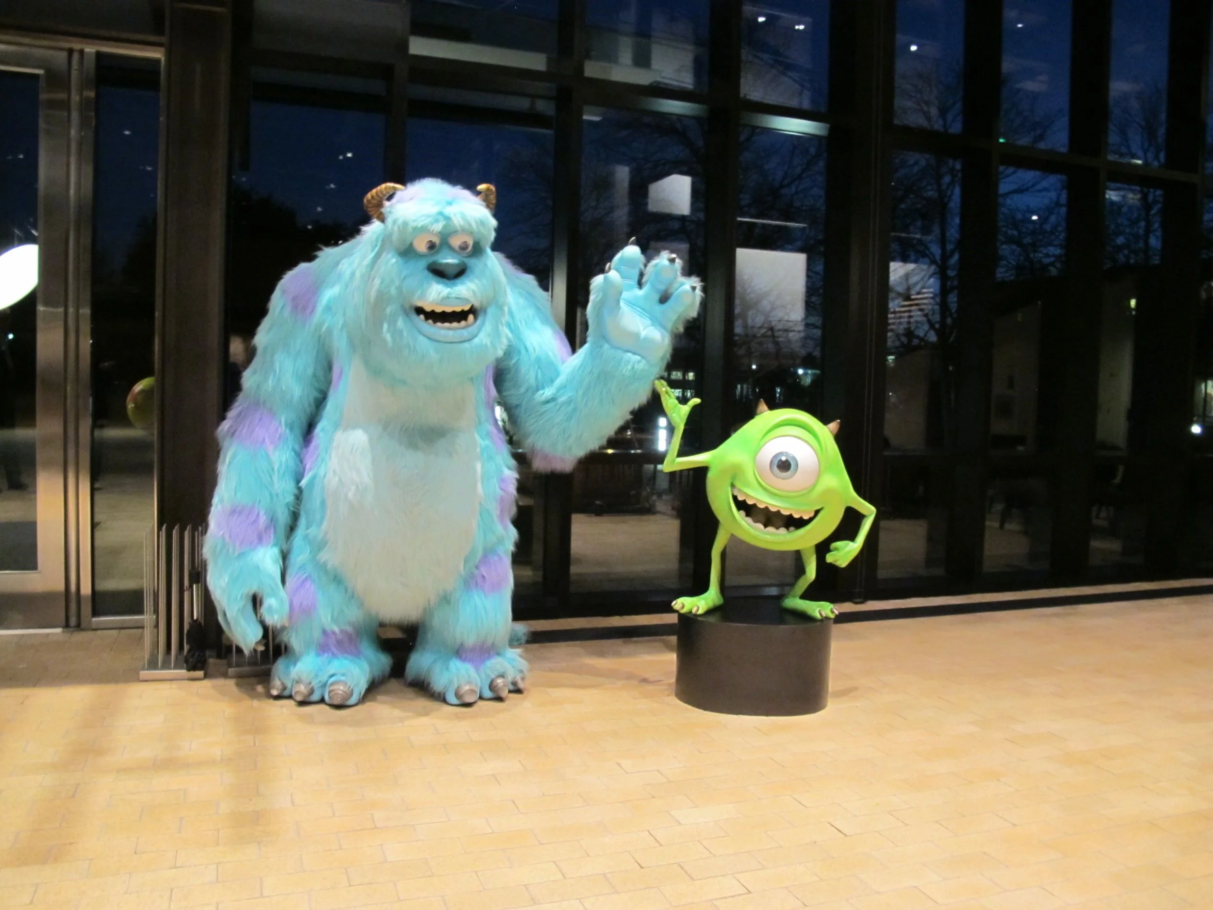 As darkness fell, we bid farewell to the Monsters, Inc., characters Sulley (left) and Mike.
