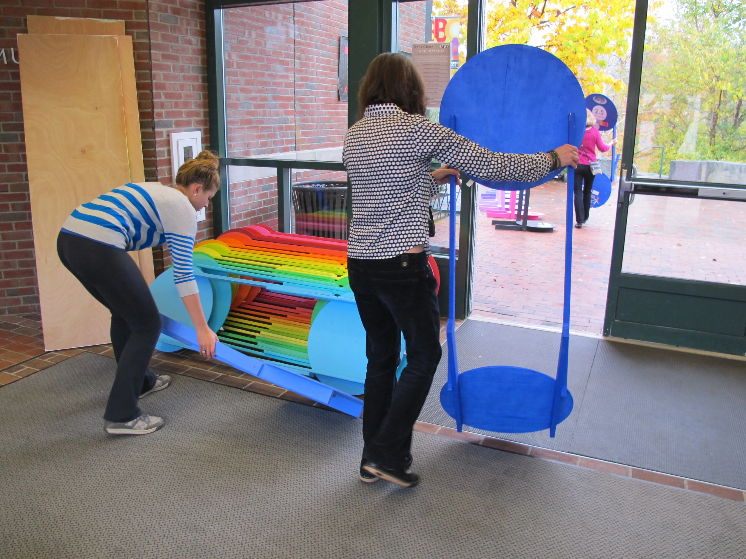 Pamelia designed display pieces that were relatively easy to transport and could be unfolded to stand upright. We kept changing the arrangement of the pieces so that TEDx attendees would have a different experience each time they walked out of the auditorium for a break.