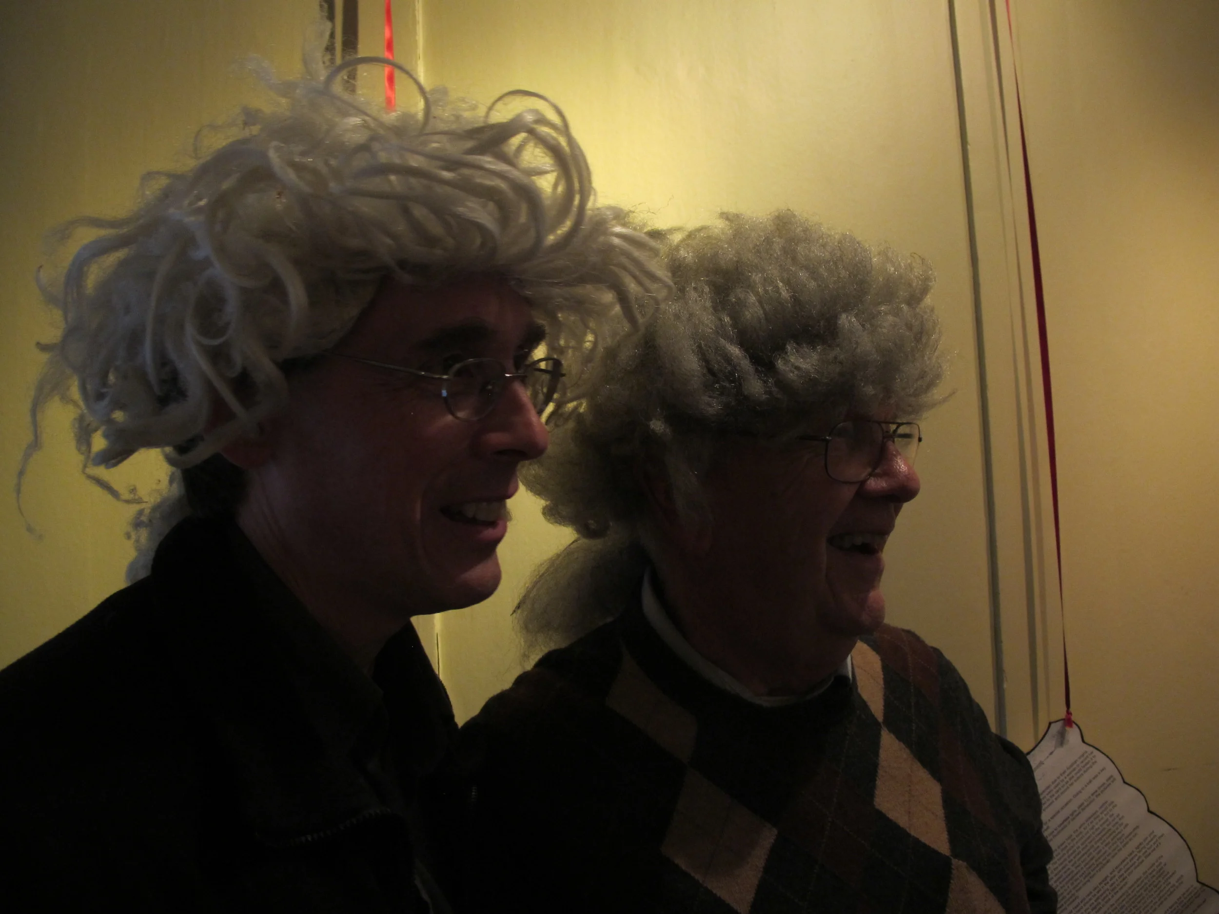An interactive element of the Handel House museum is its wardrobe. My dad and I tested out replicas of the composer’s wig—reminded me of the mad-scientist wigs we have at the Notebook. Pamelia looked quite dashing in Handel’s blue jacket.