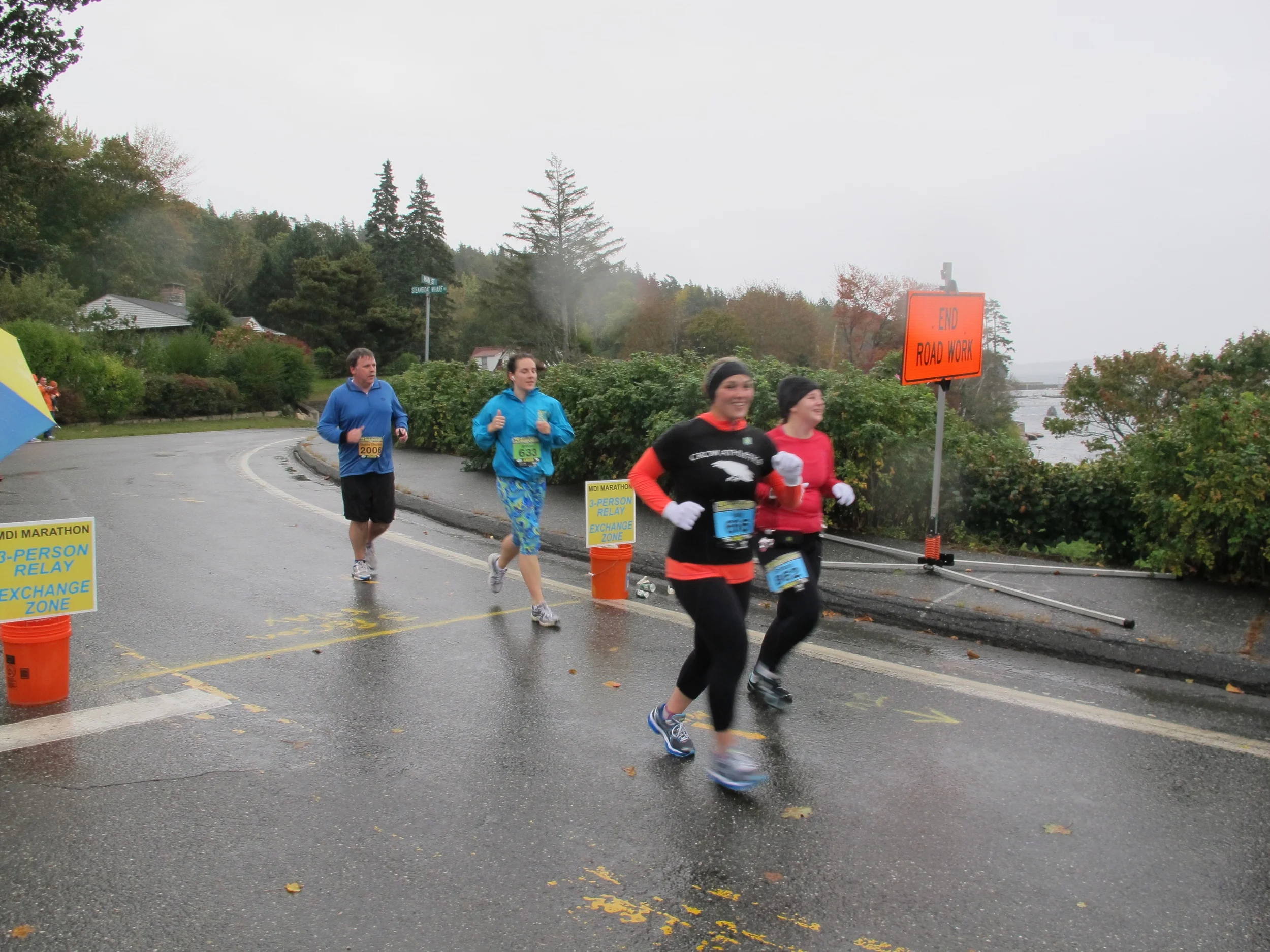 The Mount Desert Island Marathon made its way through Seal Harbor this morning in the cold rain. The runners very much appreciated our yells of encouragement.