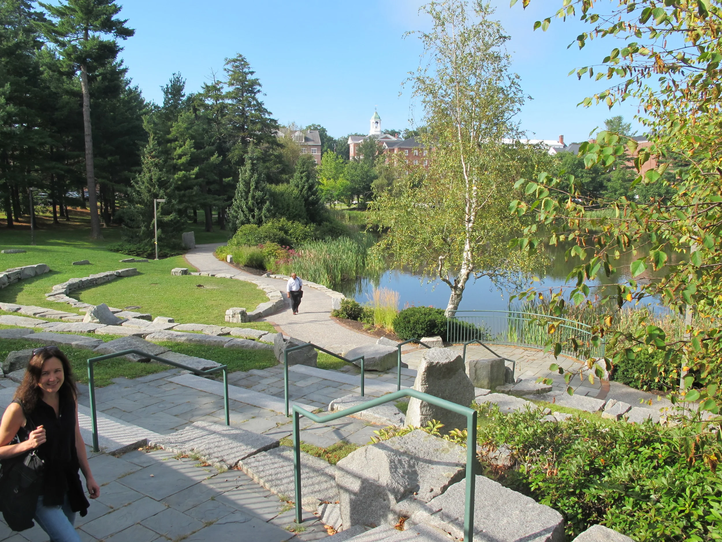 Pamelia and I studied the outdoor amphitheater and Lake Andrews—a small, man-made body that Bates students often call the Puddle—to figure out how best to present the Notebook’s outdoor 13.7-billion-year, history-of-the-universe walk during the TEDx conference in October.
