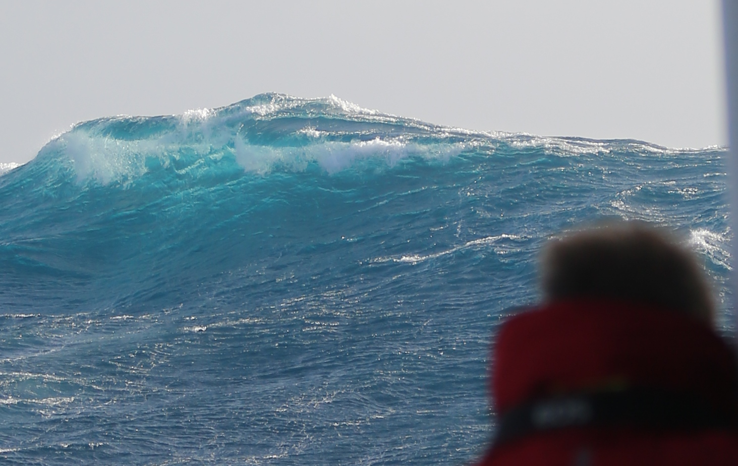 From the third deck on the Akademik Sergey Vavilov —normally about 15 feet above the water line—we looked up at colossal waves such as this one... 