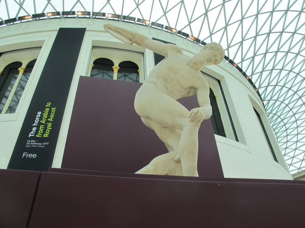 This Roman copy of a Greek bronze sits beneath the museum’s grand dome. The sculpture was missing its head when it was found, so a head from a different statue was put onto it. The whole subject of artistic originals, copies and doctored copies is fascinating. I learned this week that John Keats was inspired to write his famous Ode on a Grecian Urn after seeing a Wedgwood copy of an urn…at the British Museum.