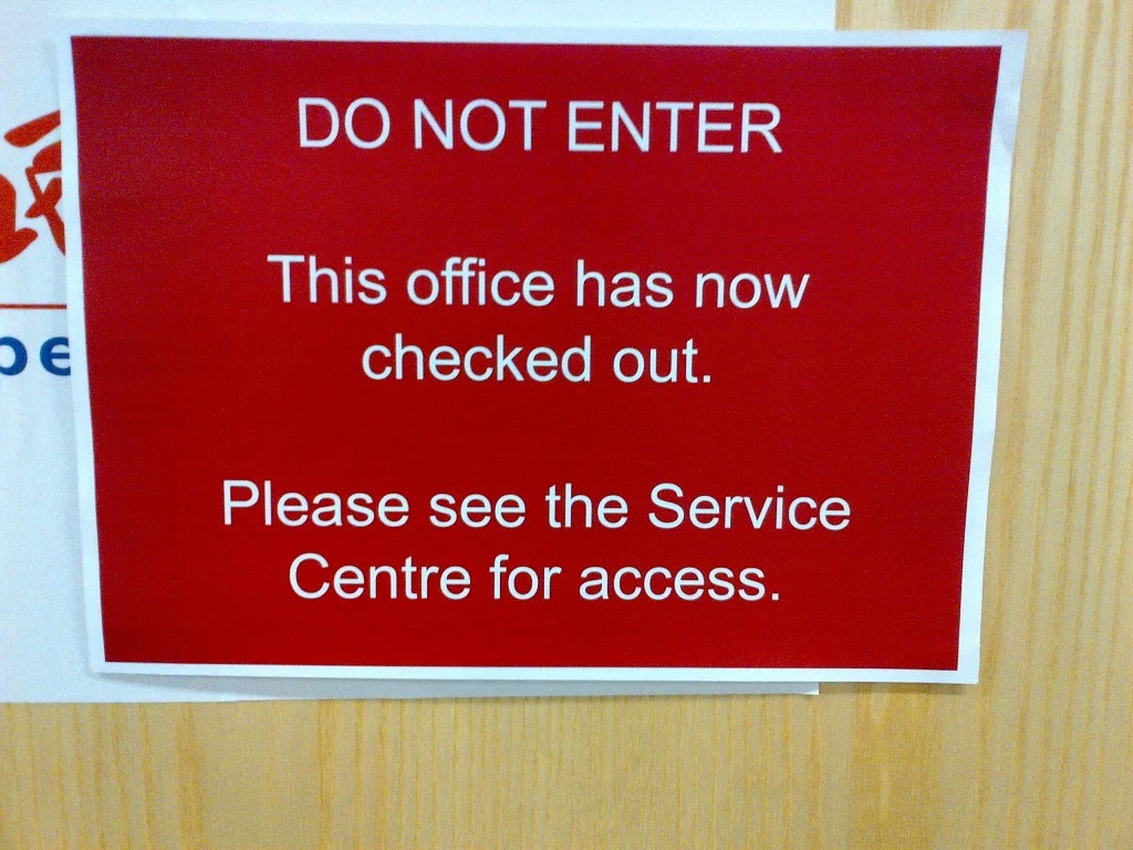 The final word, posted on most of the doors here at the press center. When the Olympics are over, they’re over.