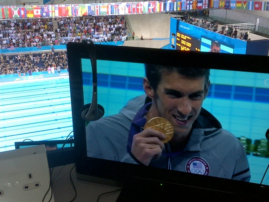 The view from my press-section seat on the night Michael Phelps won his final individual-event gold medal.