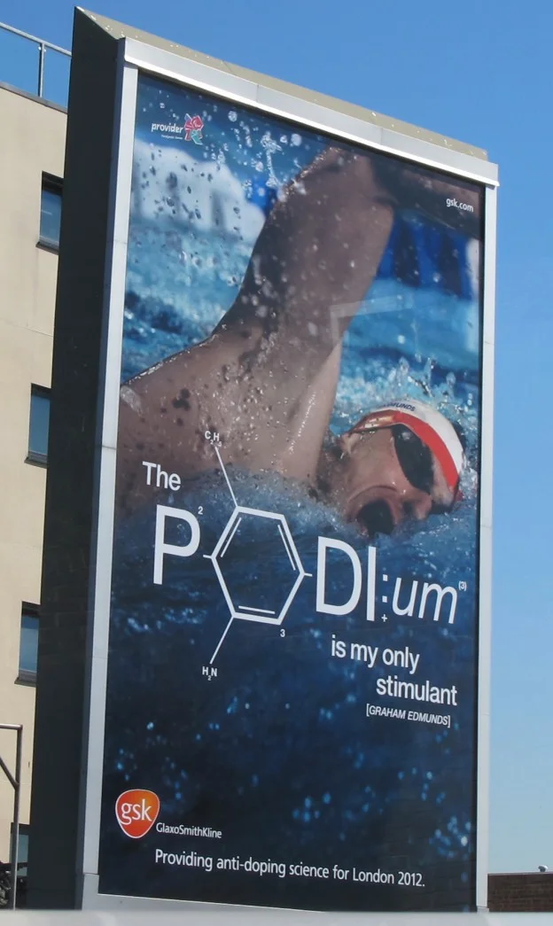 An Olympic anti-doping poster, which makes use of a molecular diagram as the O in podium. Can any of you identify the molecule?
