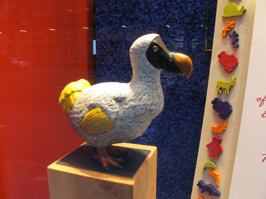 I’m walking around New York, why not photograph the extinct bird I come across? For the first time since our visit to the Oxford natural history museum last fall, I encountered a dodo, this one hanging out in a store window.