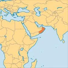 That’s Oman shaded in darker tan. It abuts (from north to south on the Arabian Peninsula) the United Arab Emirates, Saudi Arabia and Yemen.