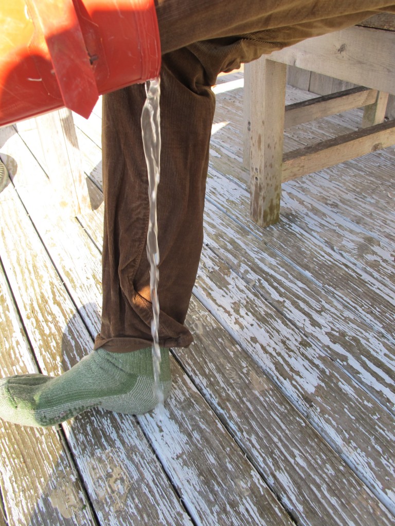 You thought I was kidding about the boots full of water?