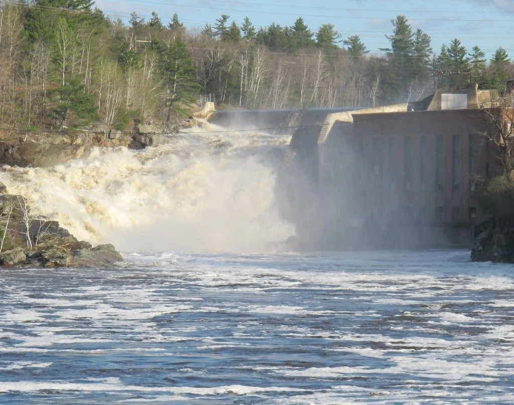 On our drive home, we passed through Rumford, Maine, where the falls were roaring after a day of heavy rain.