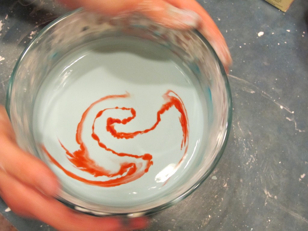 We spun the bowl to create spirals and other curling shapes.