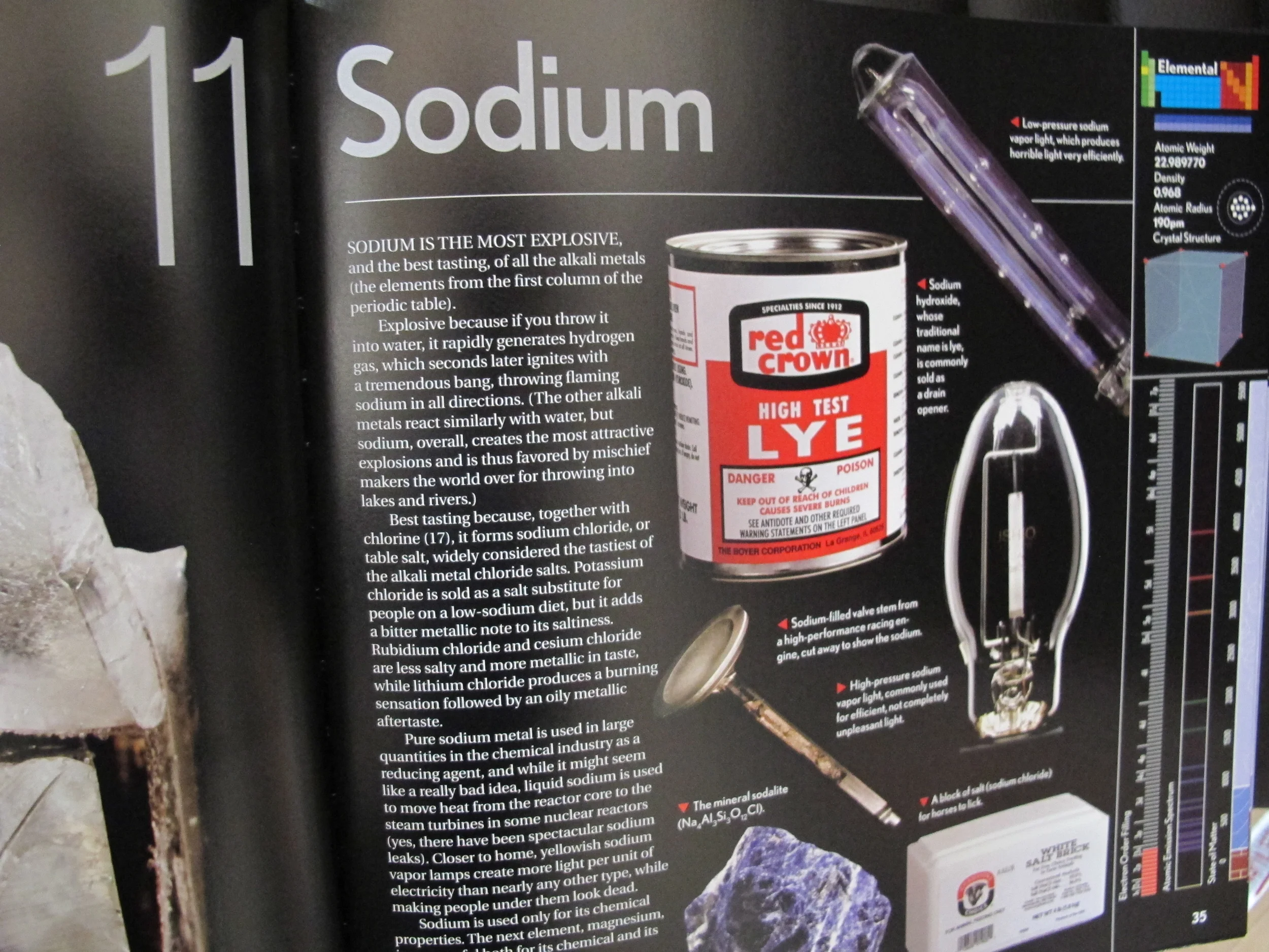 Sodium is found in both table salt and toxic drain cleaner, a dangerous range of possibilities for No. 11.