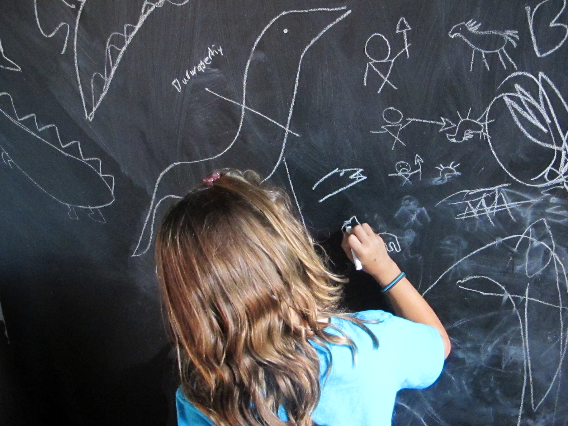 Kids continue to do chalk drawings in the Cave Room at the Notebook—a case of art imitating life. There was news this week that archaeologists have found evidence of 13,000-year-old cave paintings of mammoths, horses and other animals done in France by children estimated to be between 3 and 7 years old. The telltale evidence is the size of the fingers used to create the art, some of which was described as cartoon-like.