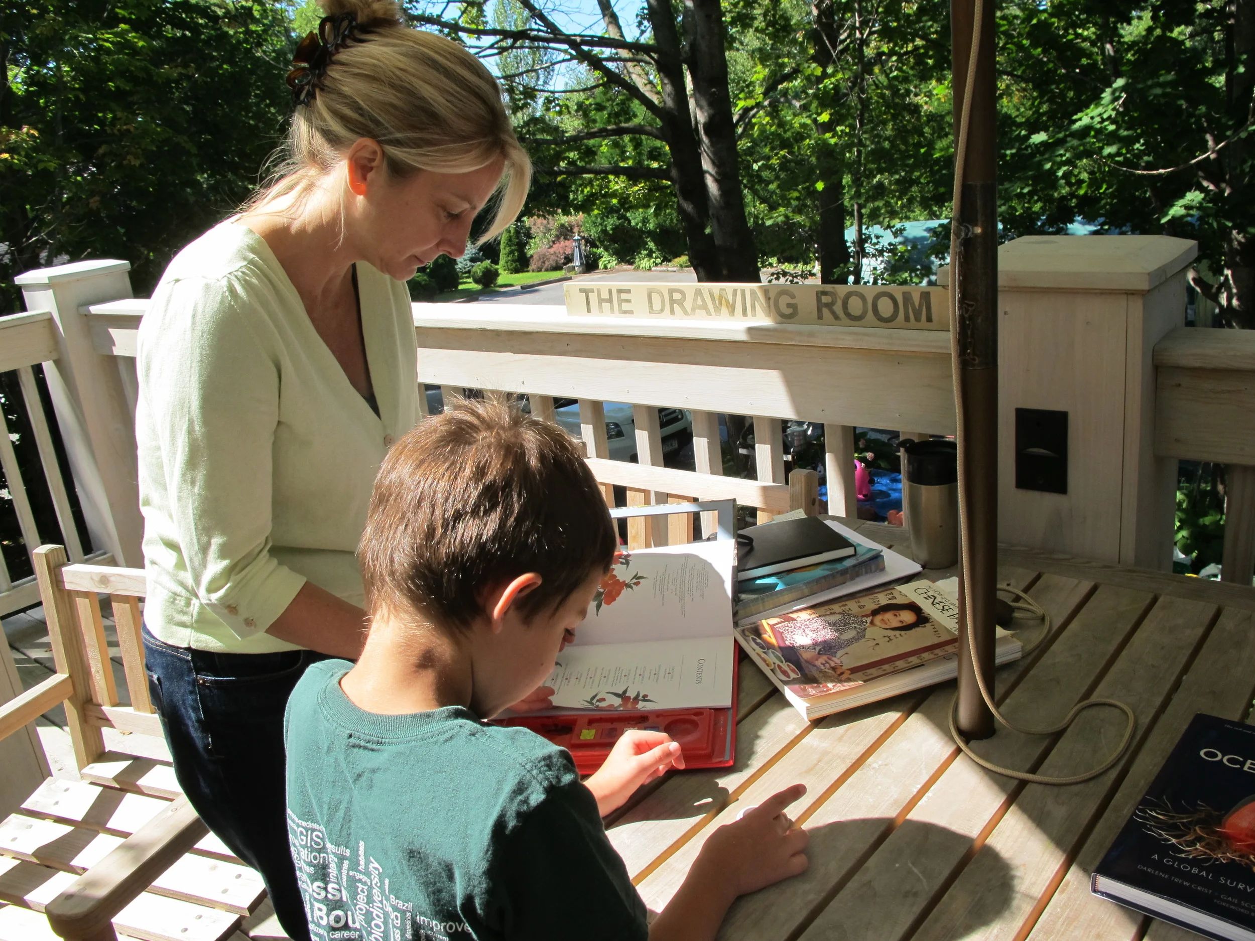 Kathy holds her classes on our beautiful deck unless the weather turns bad.